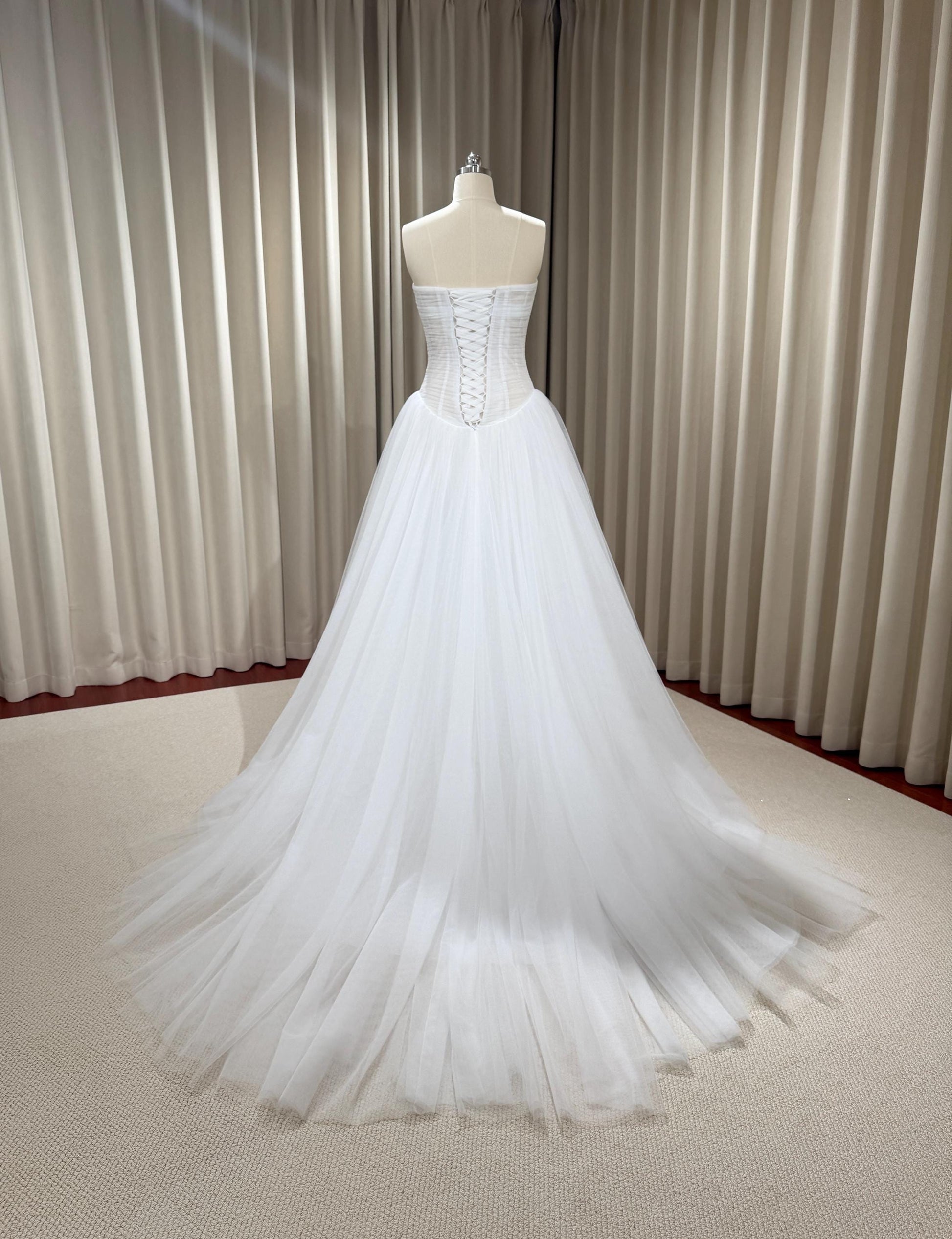 Minimalist Drop Waist Tulle Simple Wedding Dress, Custom Fairy Unique Courthouse Civil Reception Gown, Casual Elopement Rehearsal Dress