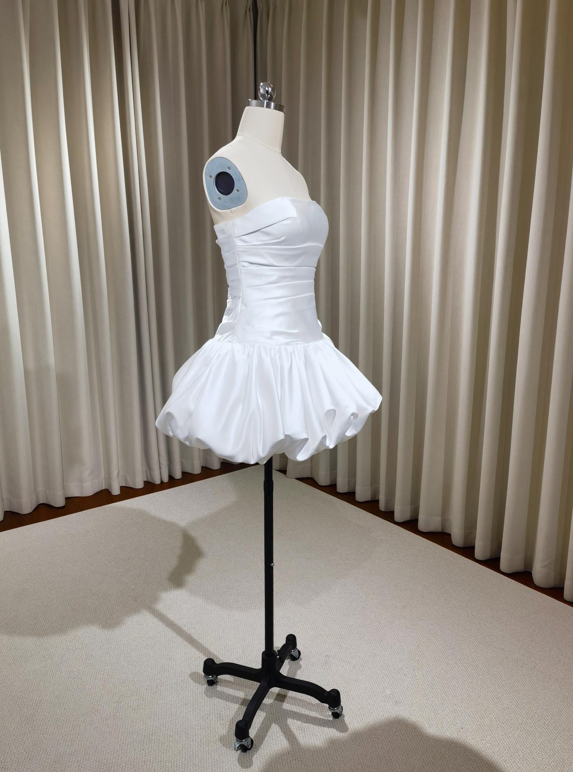 drop waist rehearsal dinner dress Emily | Minimalist drop waist satin short wedding dress, Rehearsal dinner simple mini dress, Custom Elopement Dress, Bridal shower Engagement dress