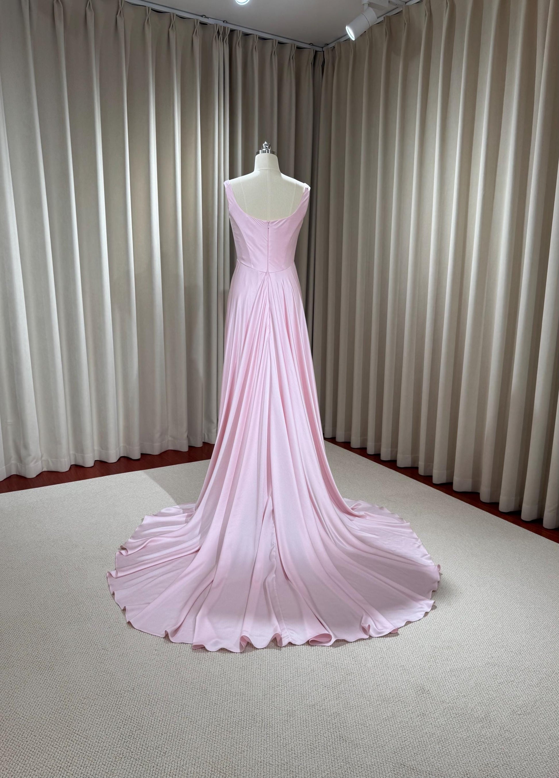 pink satin dress modest Modest A Line Strapless Silk Satin Long Pink Prom Dress Evening Gown fg6358