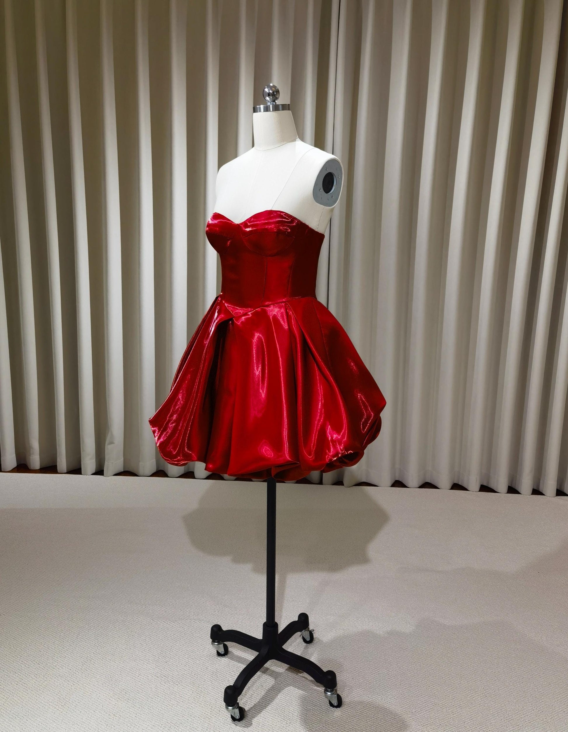 Ruby | Minimalist red liquid satin short wedding prom dress, Rehearsal Shindig Threads Ruby | Minimalist red liquid satin short wedding prom dress, Rehearsal Shindig Threads