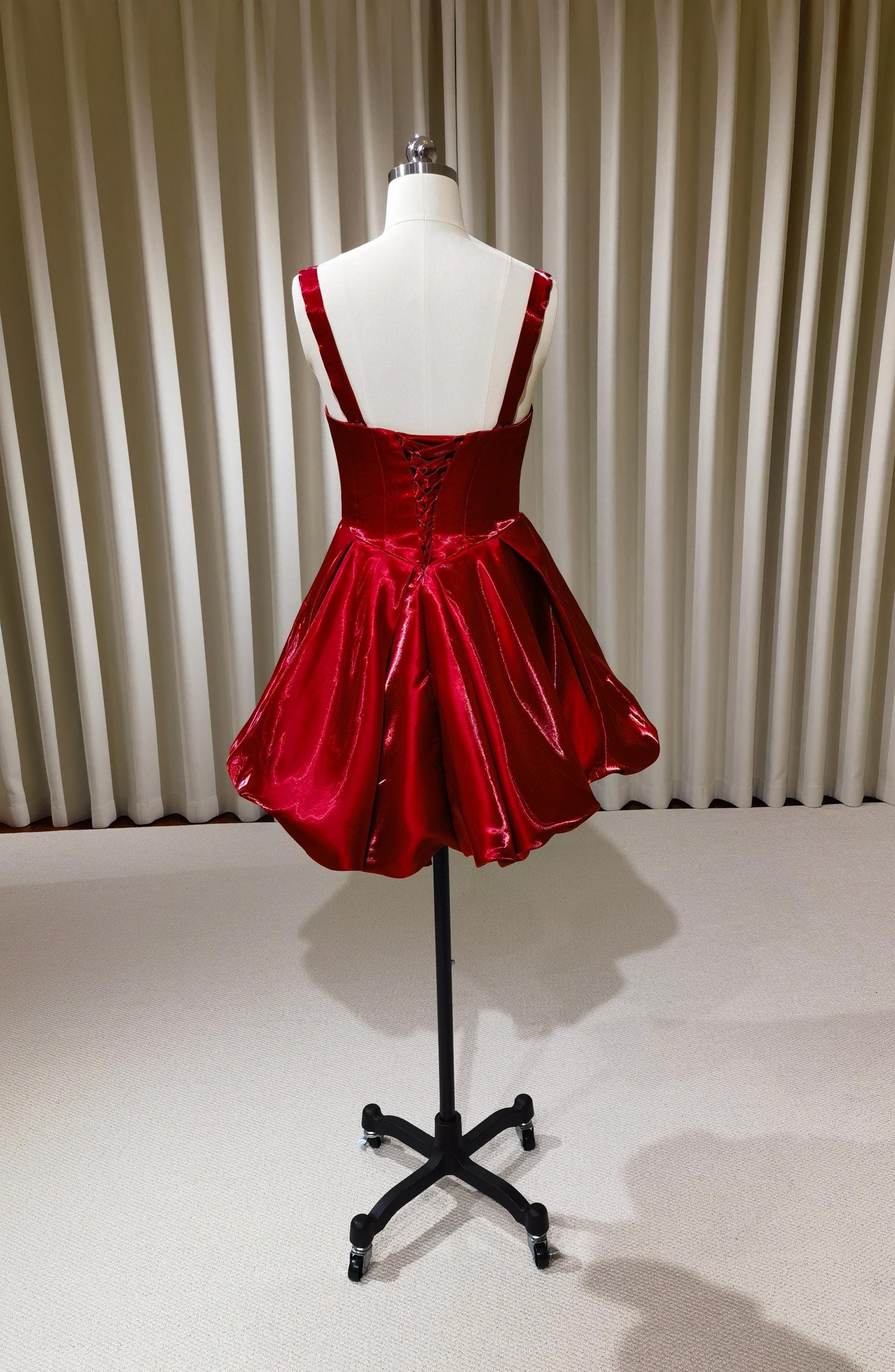 Ruby | Minimalist red liquid satin short wedding prom dress, Rehearsal Shindig Threads Ruby | Minimalist red liquid satin short wedding prom dress, Rehearsal Shindig Threads