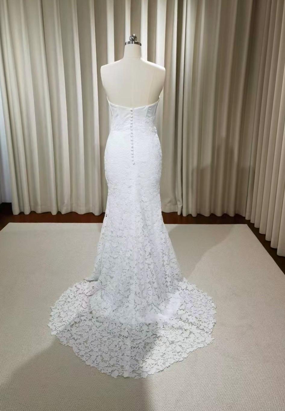 Two Piece Mock Neck Short Sleeve Lace Mermaid Wedding Dress, Unique Custom Reception Elopement Dress for Courthouse Civil Wedding