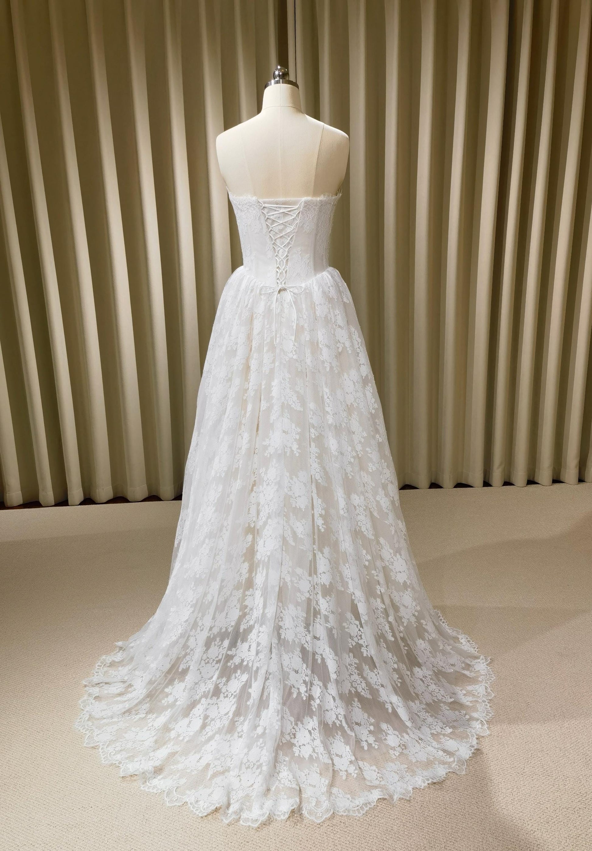 French Lace Corset Wedding Bridal Dress, Classic Romantic Elegant Princess Ball Gown, Custom Modest Courthouse Civil Wedding Dress