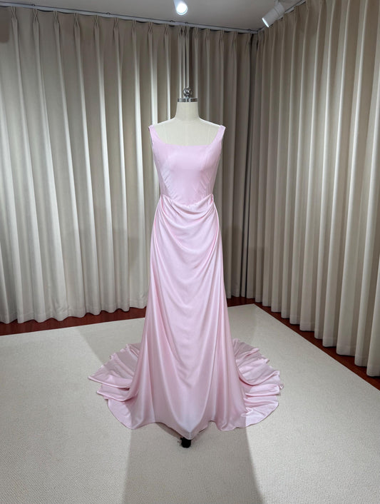 Minimalist Pink Satin Corset Wedding Bridal Dress, Custom Simple Modest Courthouse Civil Wedding Reception Elopement Gown, Prom Dress
