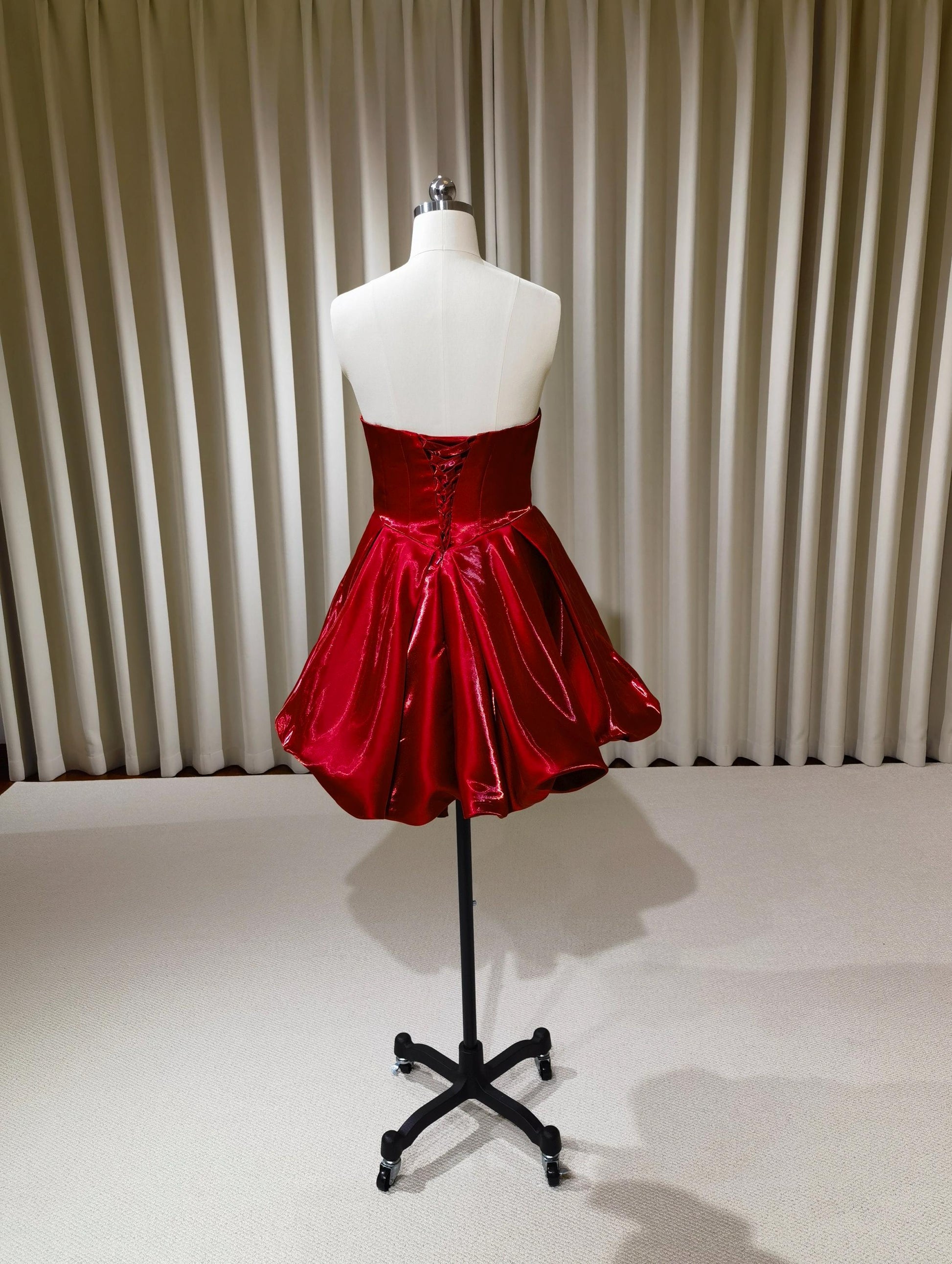 Ruby | Minimalist red liquid satin short wedding prom dress, Rehearsal Shindig Threads Ruby | Minimalist red liquid satin short wedding prom dress, Rehearsal Shindig Threads