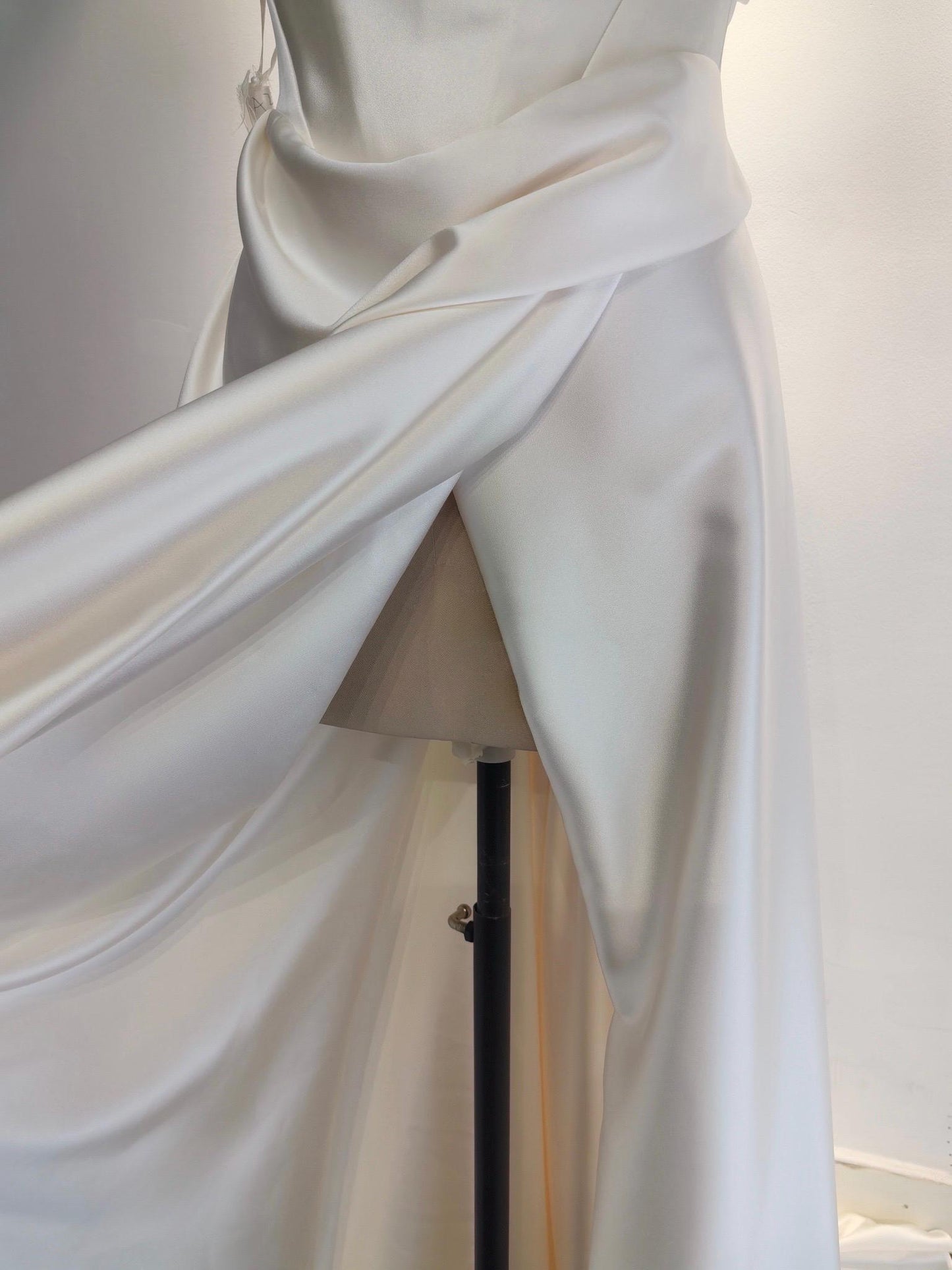 Minimalist Off Shoulder Satin Corset Wedding Dress with Slit | Luna