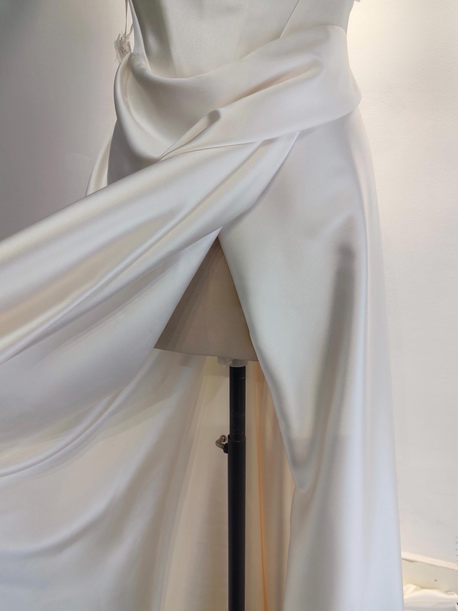 Minimalist Off Shoulder Satin Corset Wedding Dress with Slit | Luna