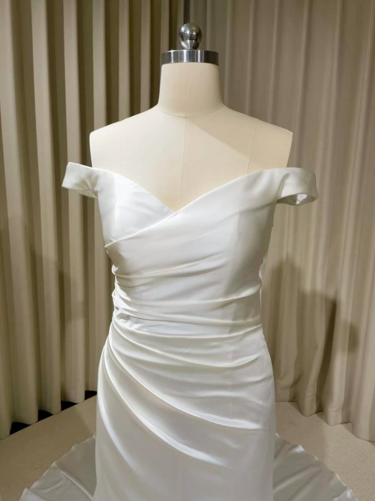 Minimalist Off Shoulder Satin Corset Mermaid Wedding Dress | Michaela