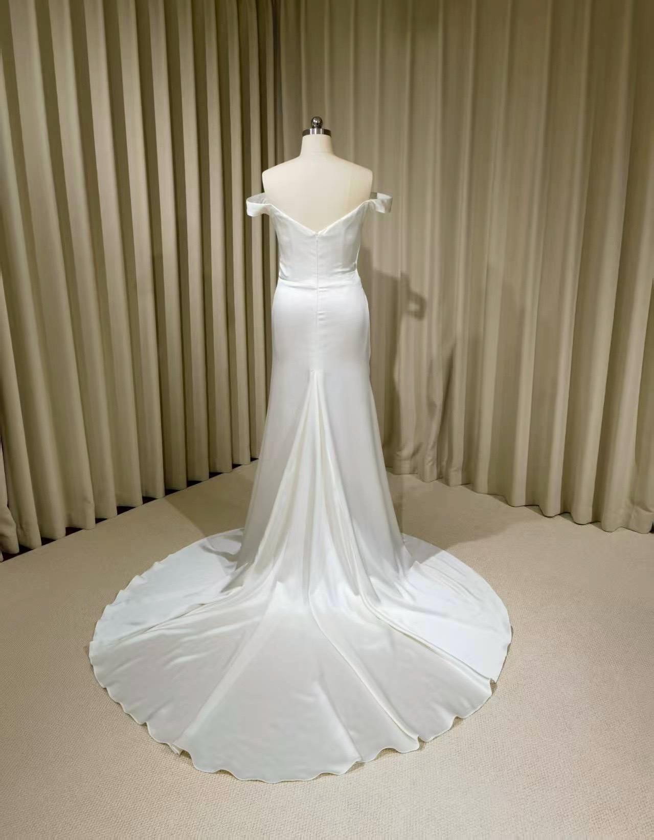 Minimalist Off Shoulder Satin Corset Mermaid Wedding Dress | Michaela