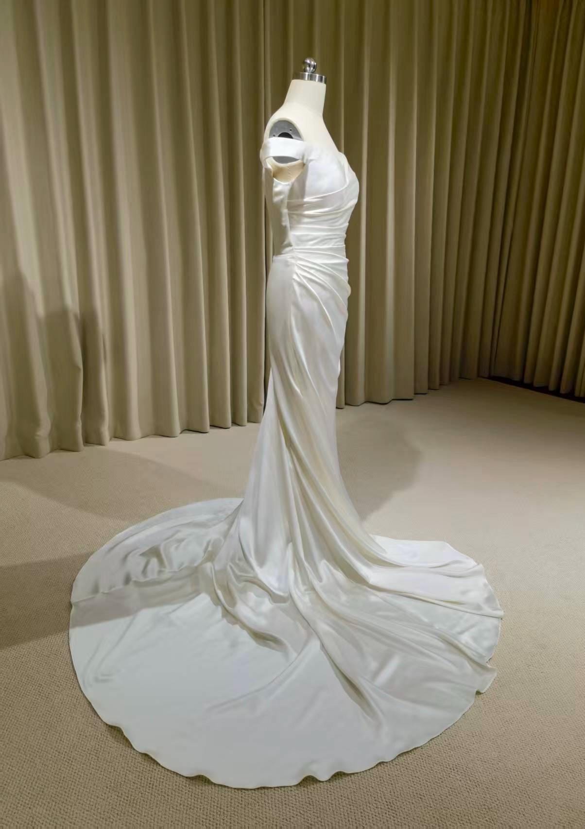 Minimalist Off Shoulder Satin Corset Mermaid Wedding Dress | Michaela