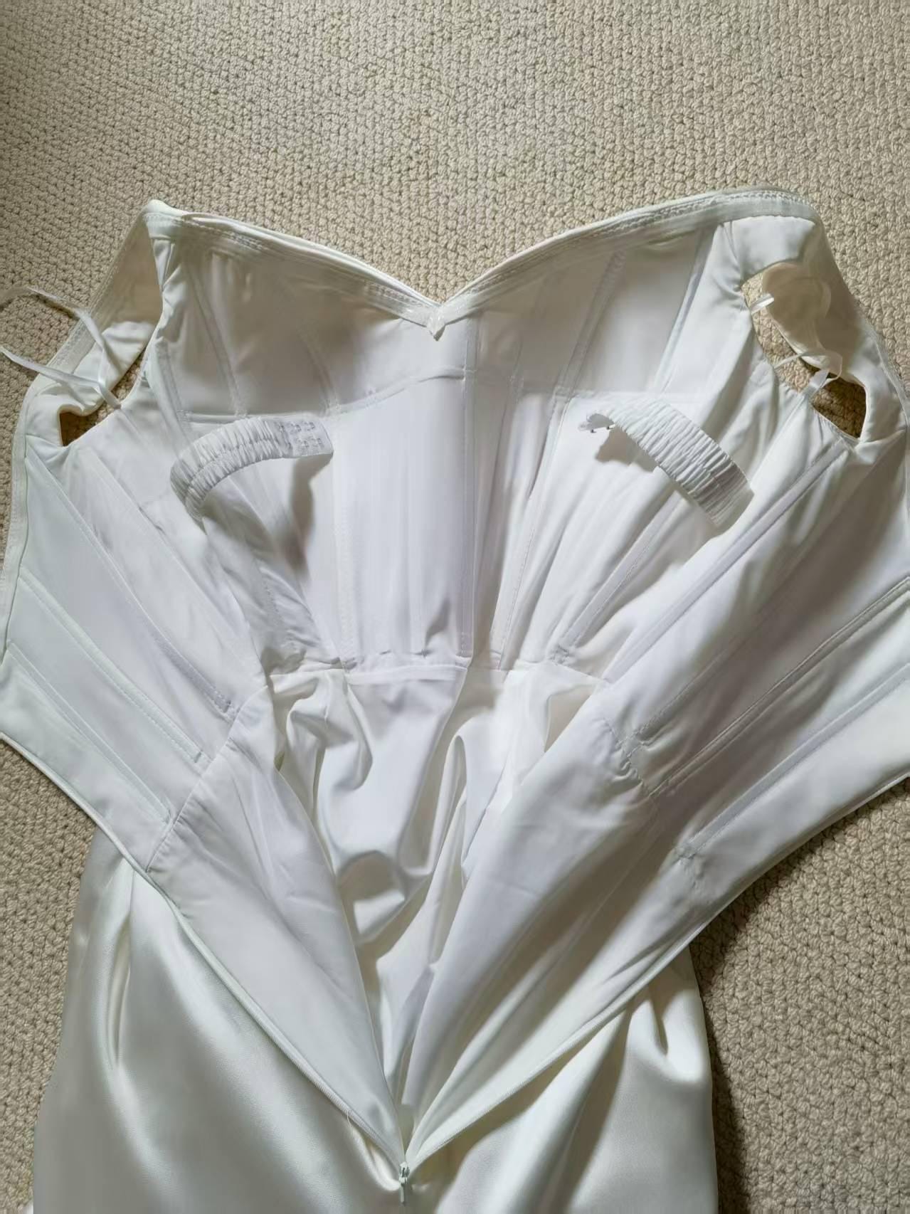 Minimalist Off Shoulder Satin Corset Mermaid Wedding Dress | Michaela