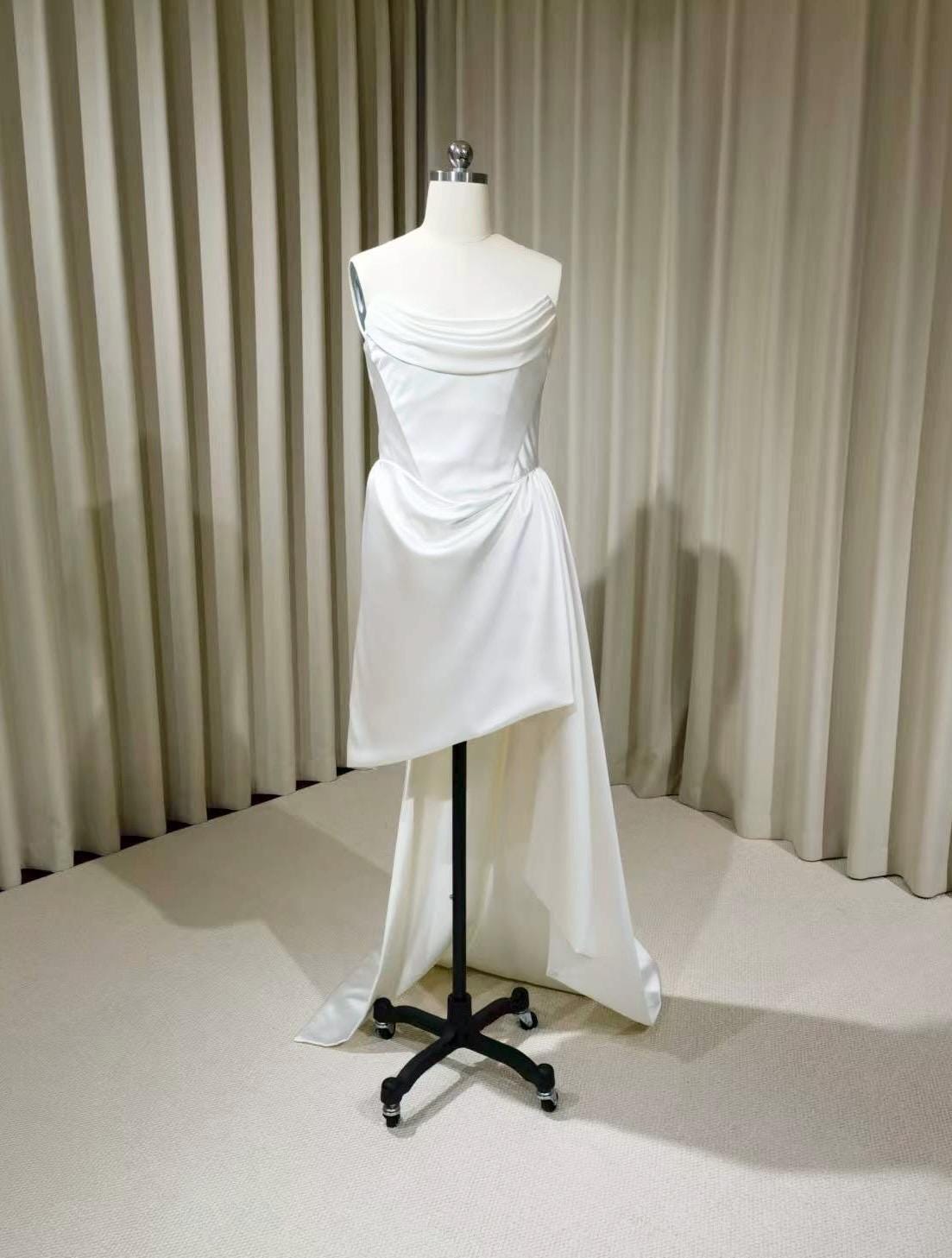 Minimalist Satin Corset High Low Wedding Dress with Scarf | Nour