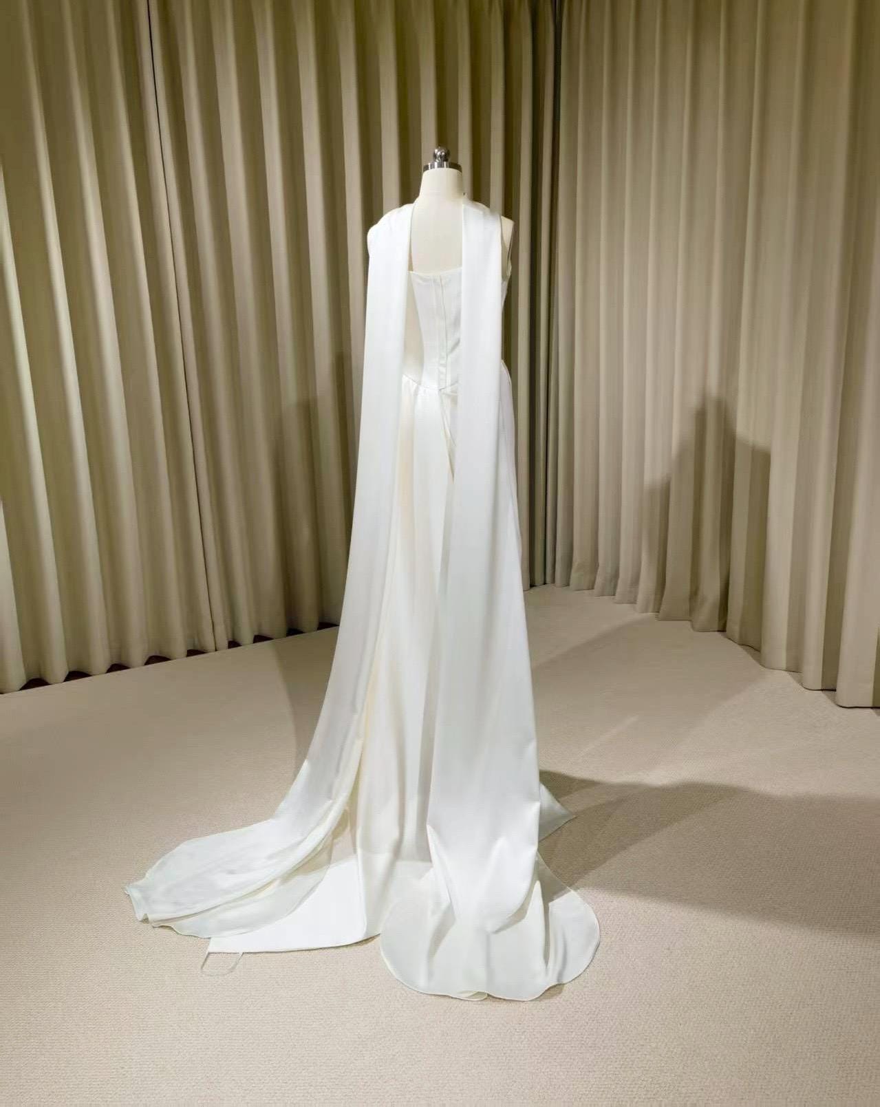 Minimalist Satin Corset High Low Wedding Dress with Scarf | Nour