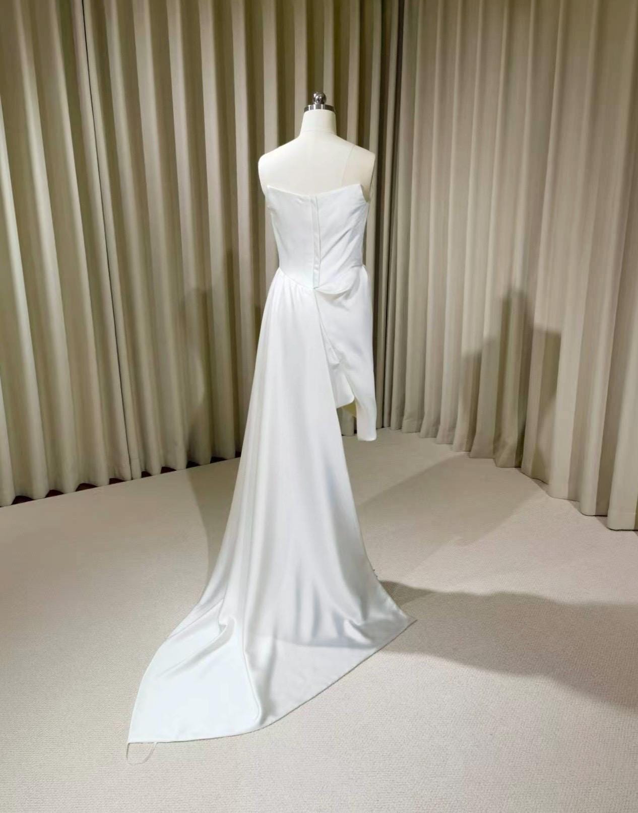Minimalist Satin Corset High Low Wedding Dress with Scarf | Nour