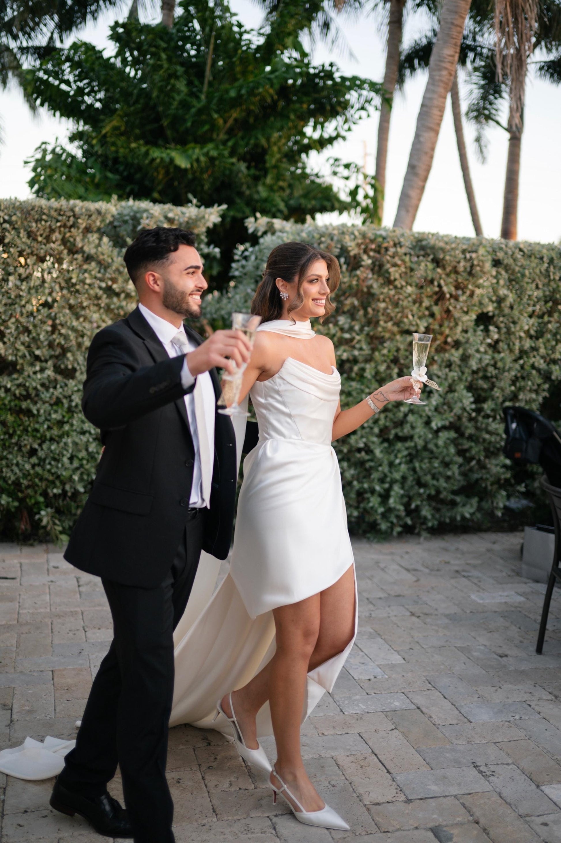Minimalist Satin Corset High Low Wedding Dress with Scarf | Nour