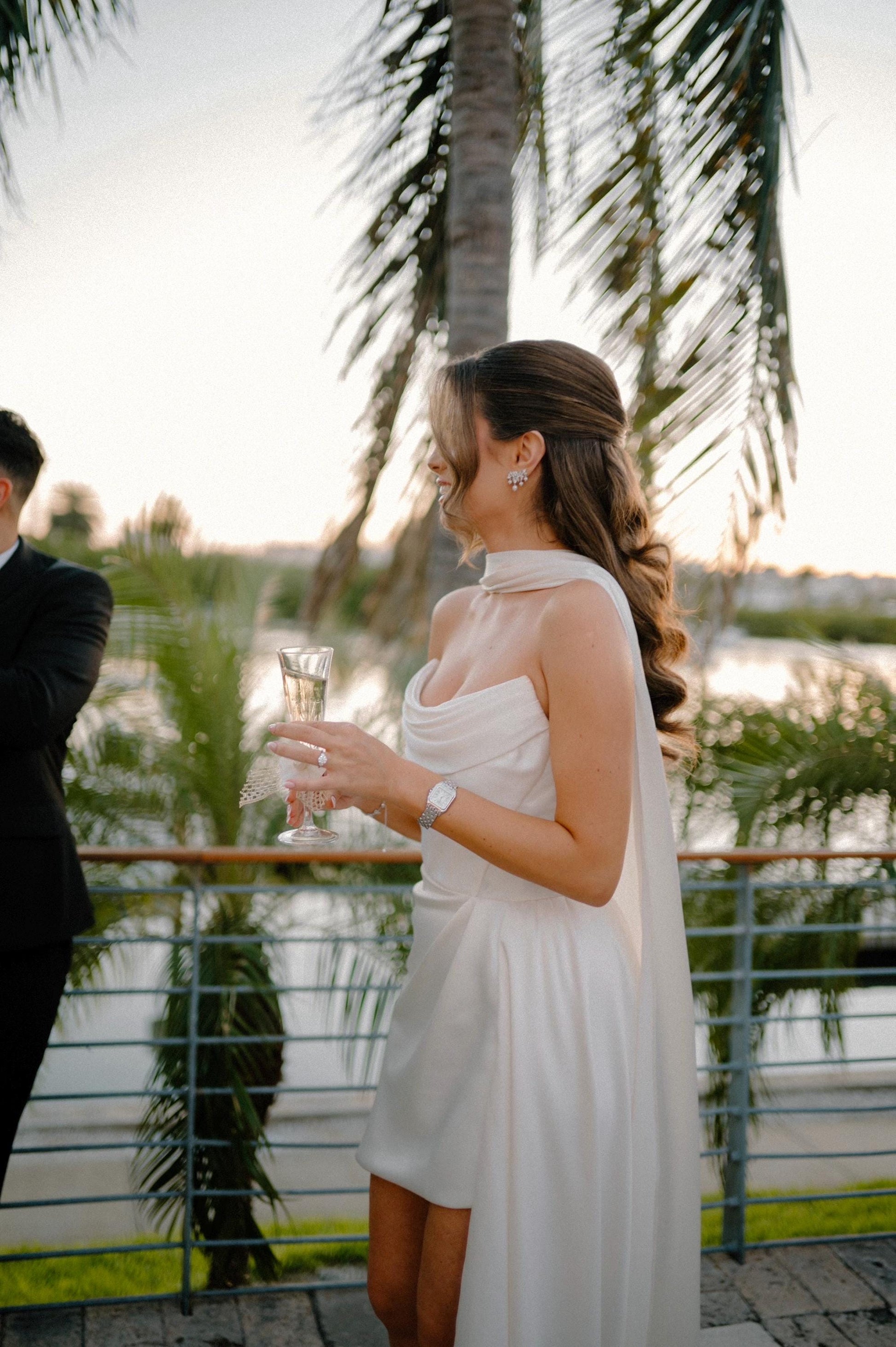 Minimalist Satin Corset High Low Wedding Dress with Scarf | Nour