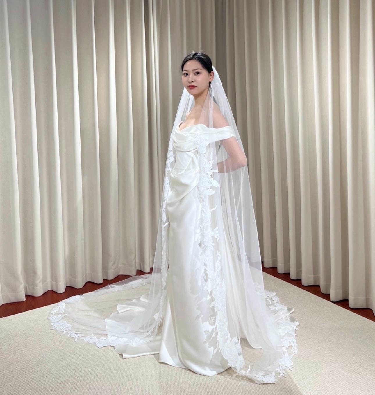 1 Tier Lace Trim Wedding Veil