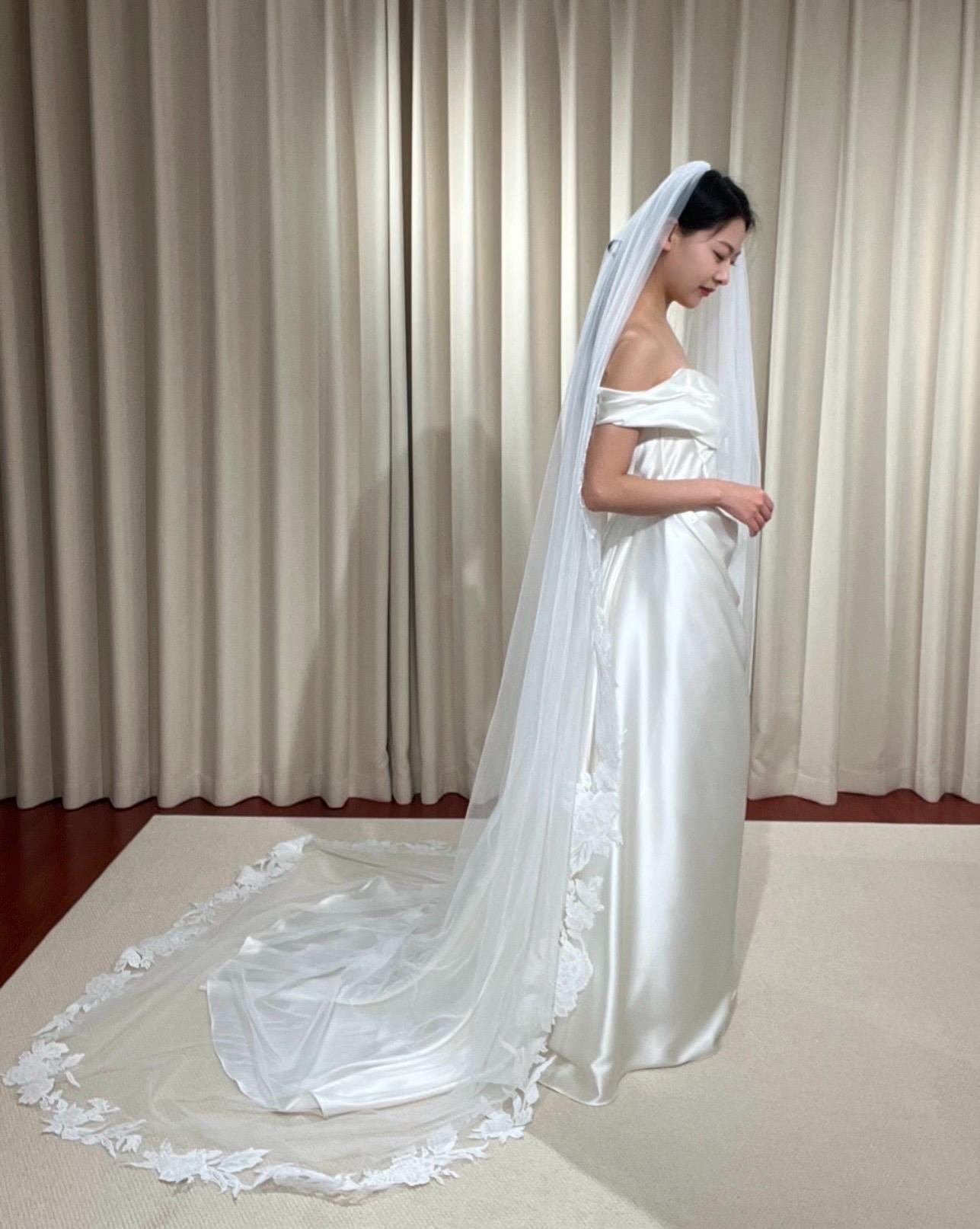 1 Tier Lace Trim Wedding Veil