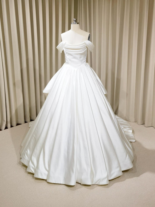 Minimalist Satin Corset Wedding Ballgown with Detachable Sleeves | Leah