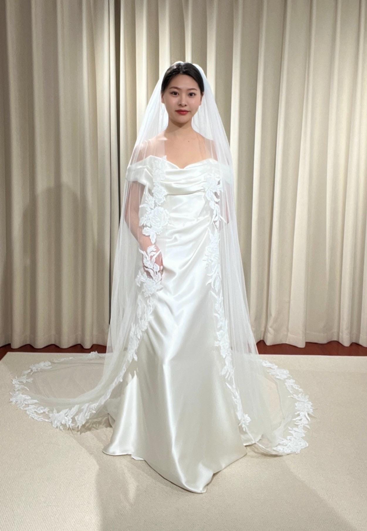 1 Tier Lace Trim Wedding Veil