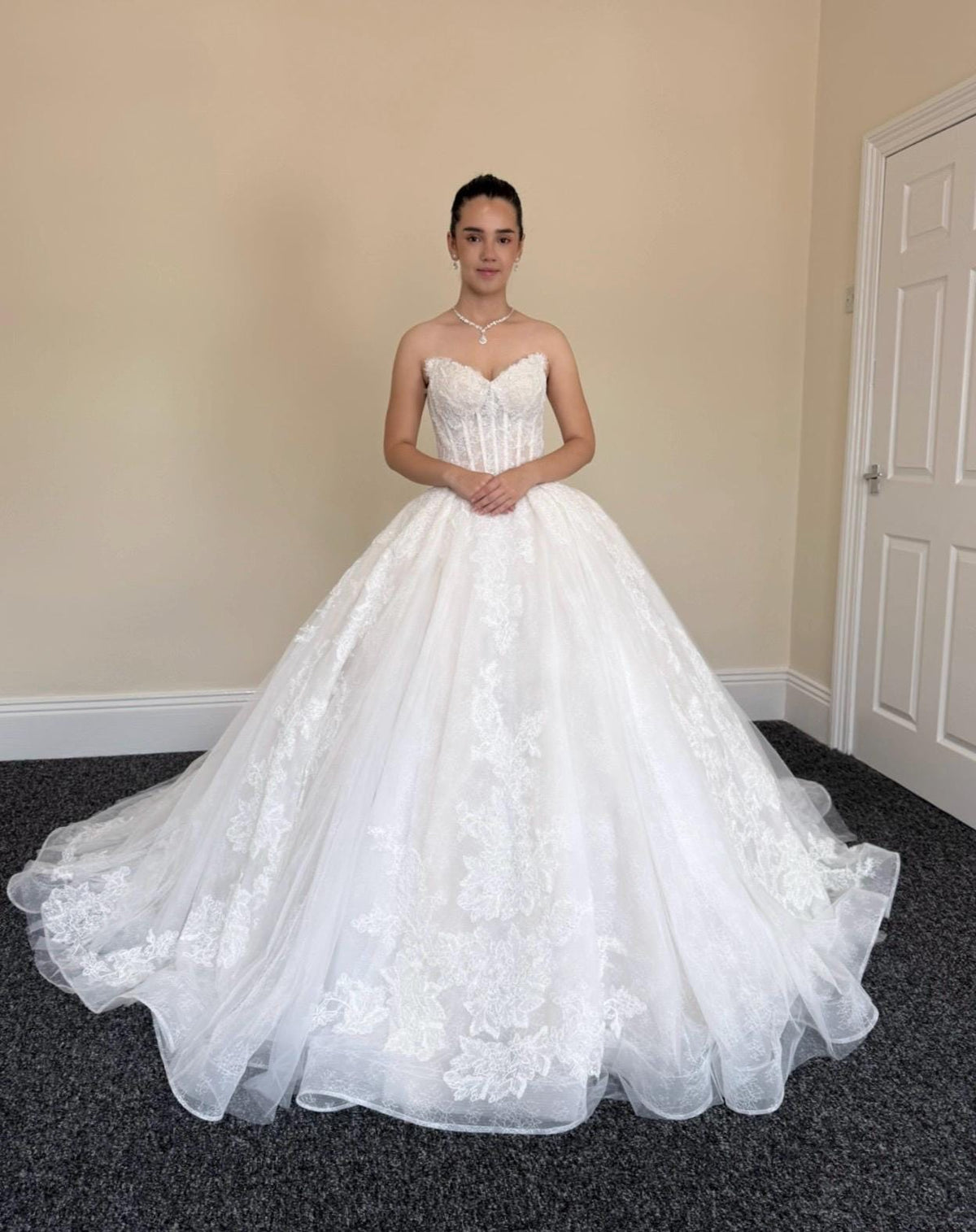 French Lace beaded Corset Wedding Bridal Dress, Classic Romantic Elegant Princess Ball Gown, Custom Modest Courthouse Civil Wedding Dress