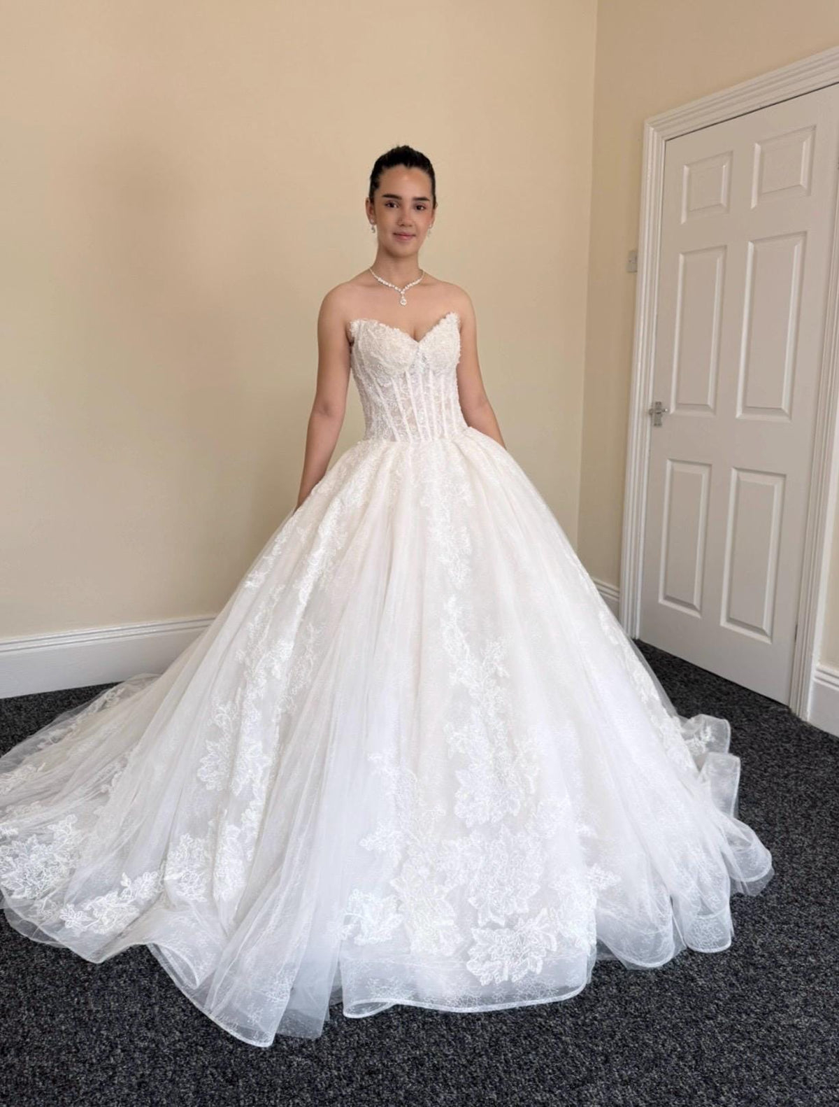 French Lace beaded Corset Wedding Bridal Dress, Classic Romantic Elegant Princess Ball Gown, Custom Modest Courthouse Civil Wedding Dress