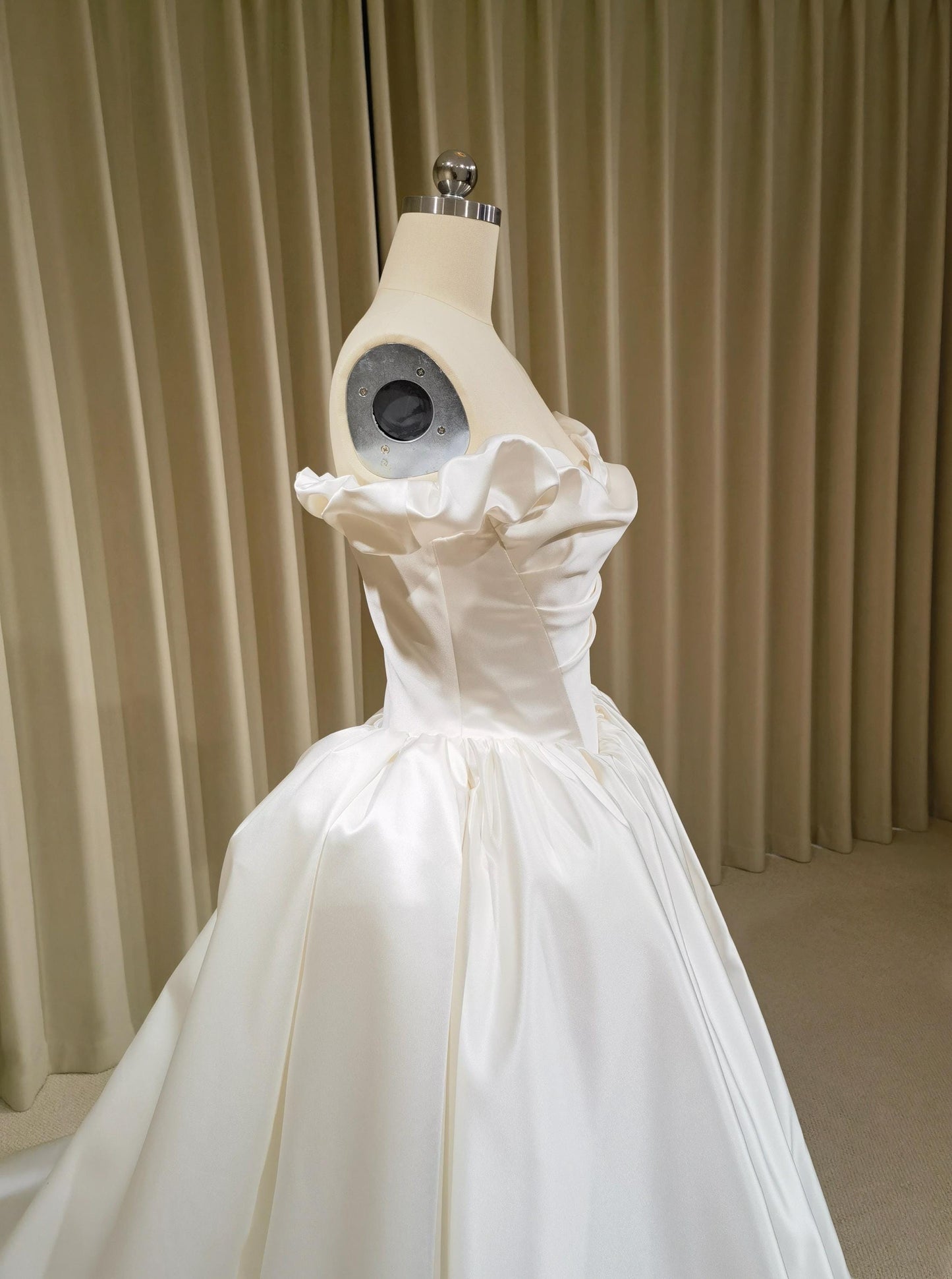 Off Shoulder Basque Waist Unique Satin Wedding Ballgown | Bianca