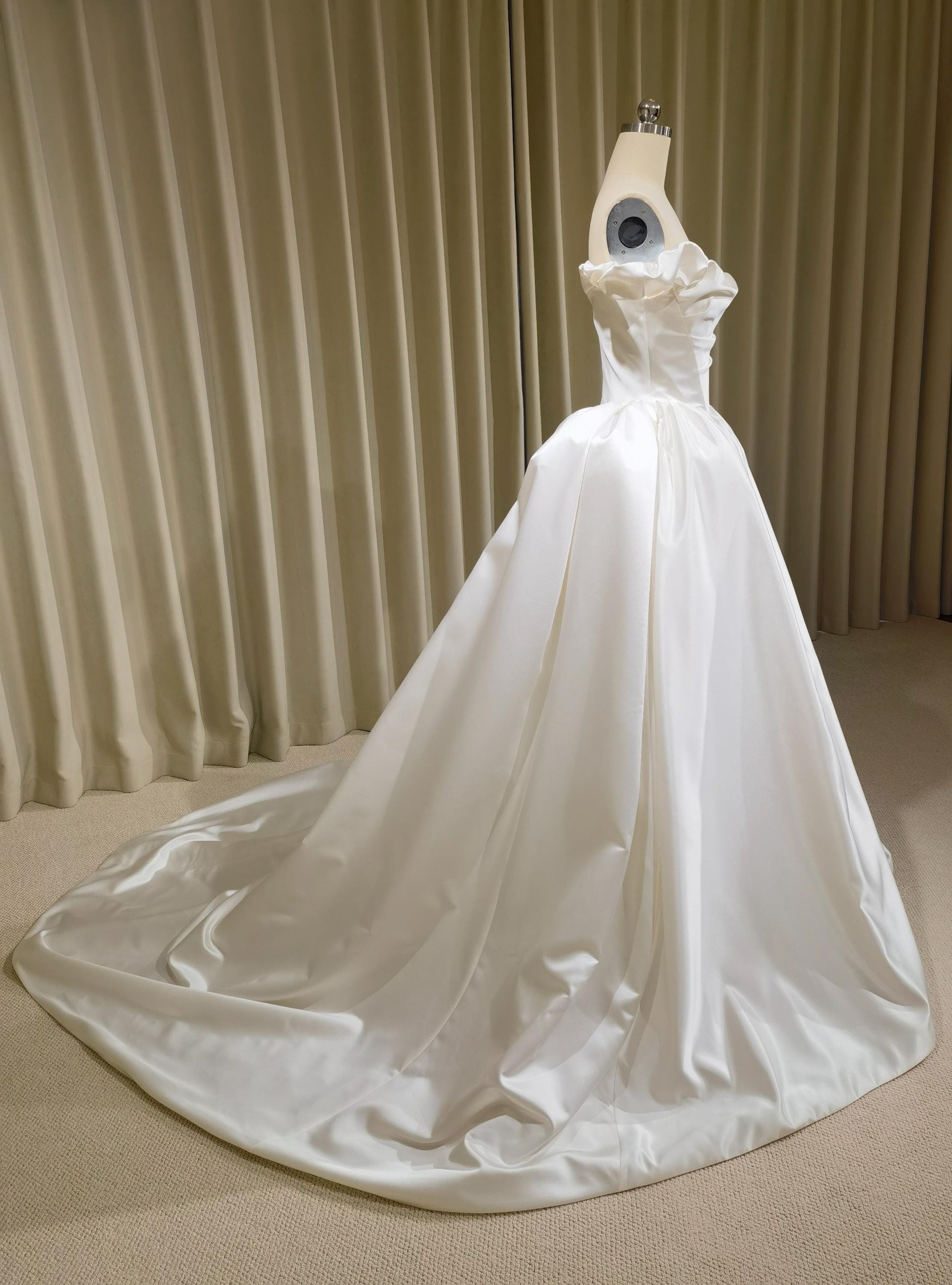 Off Shoulder Basque Waist Unique Satin Wedding Ballgown | Bianca