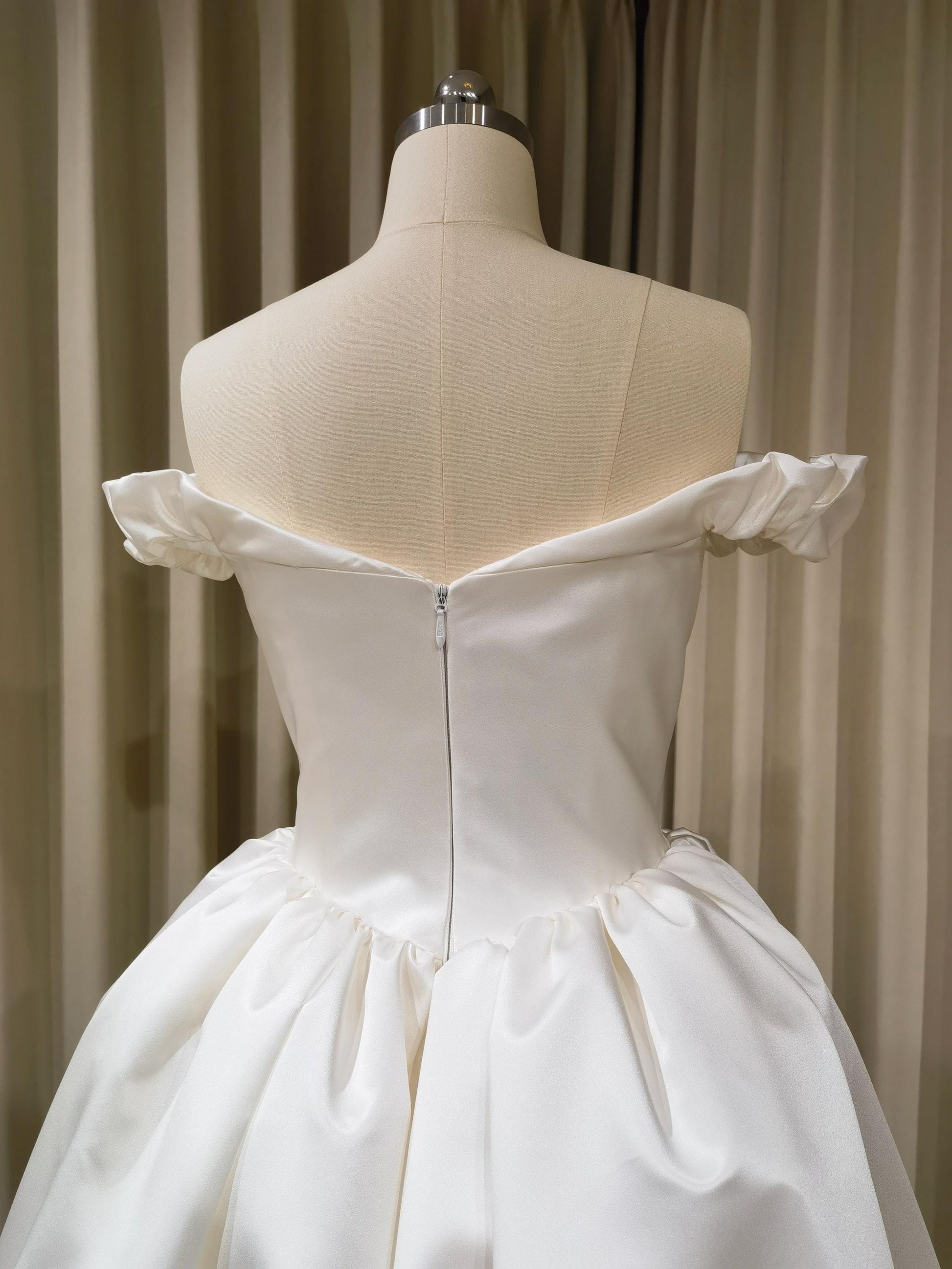 Off Shoulder Basque Waist Unique Satin Wedding Ballgown | Bianca