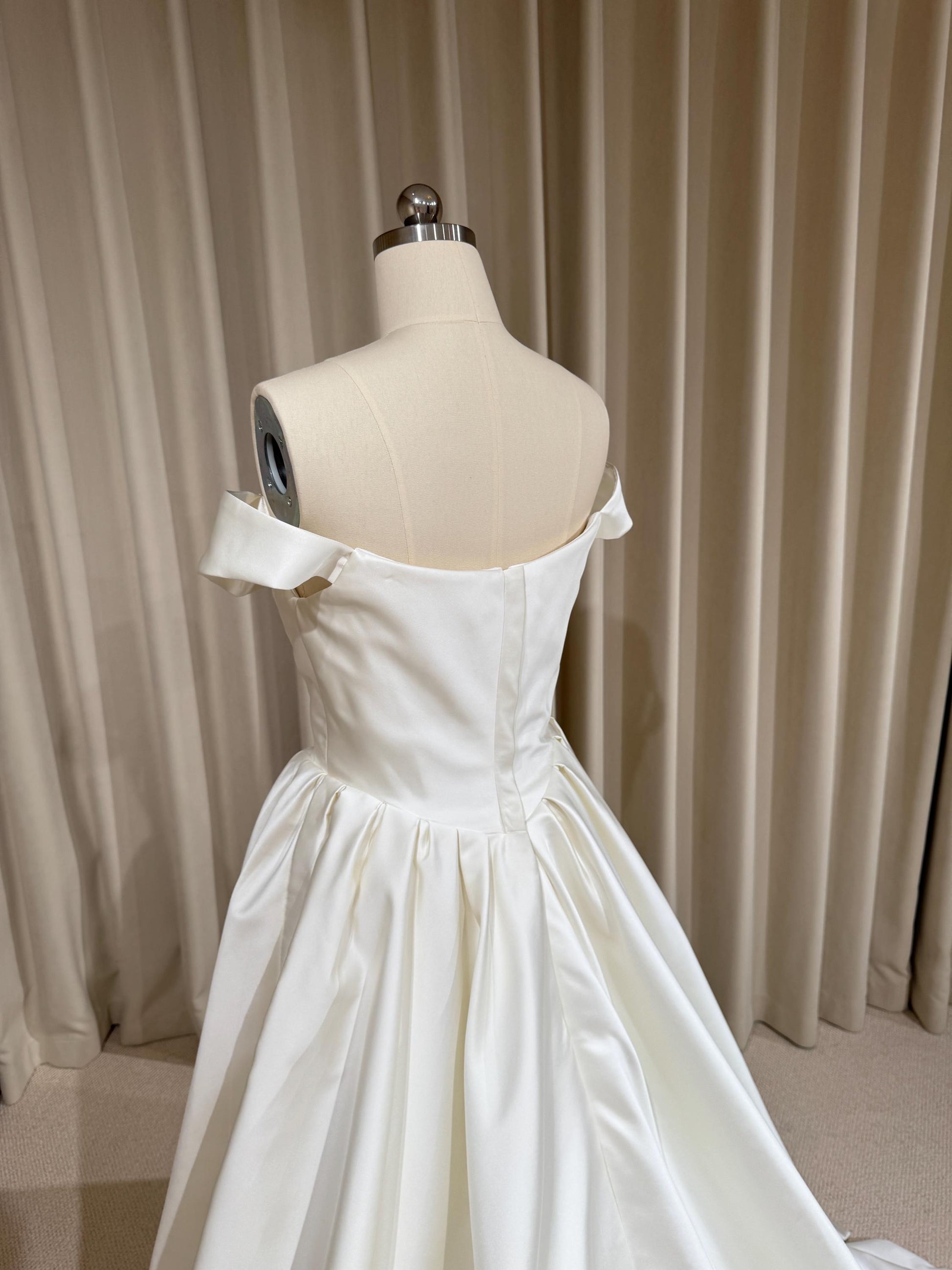 Off Shoulder Basque Waist Unique Satin Wedding Ballgown | Aurelia