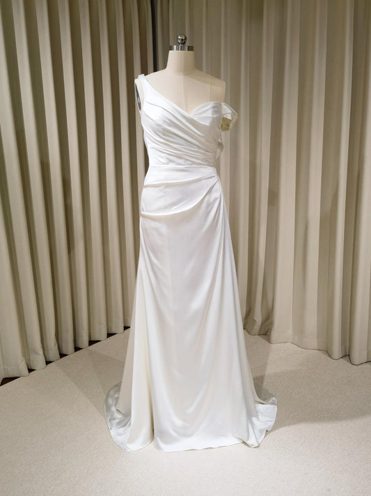 Minimalist One Shoulder Satin Corset Mermaid Wedding Dress | Josie