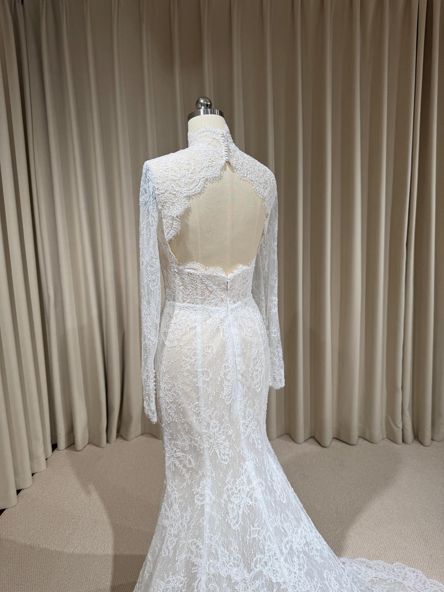 High Neck Long Sleeve Lace Corset Mermaid Wedding Dress with Open Back | Eloise