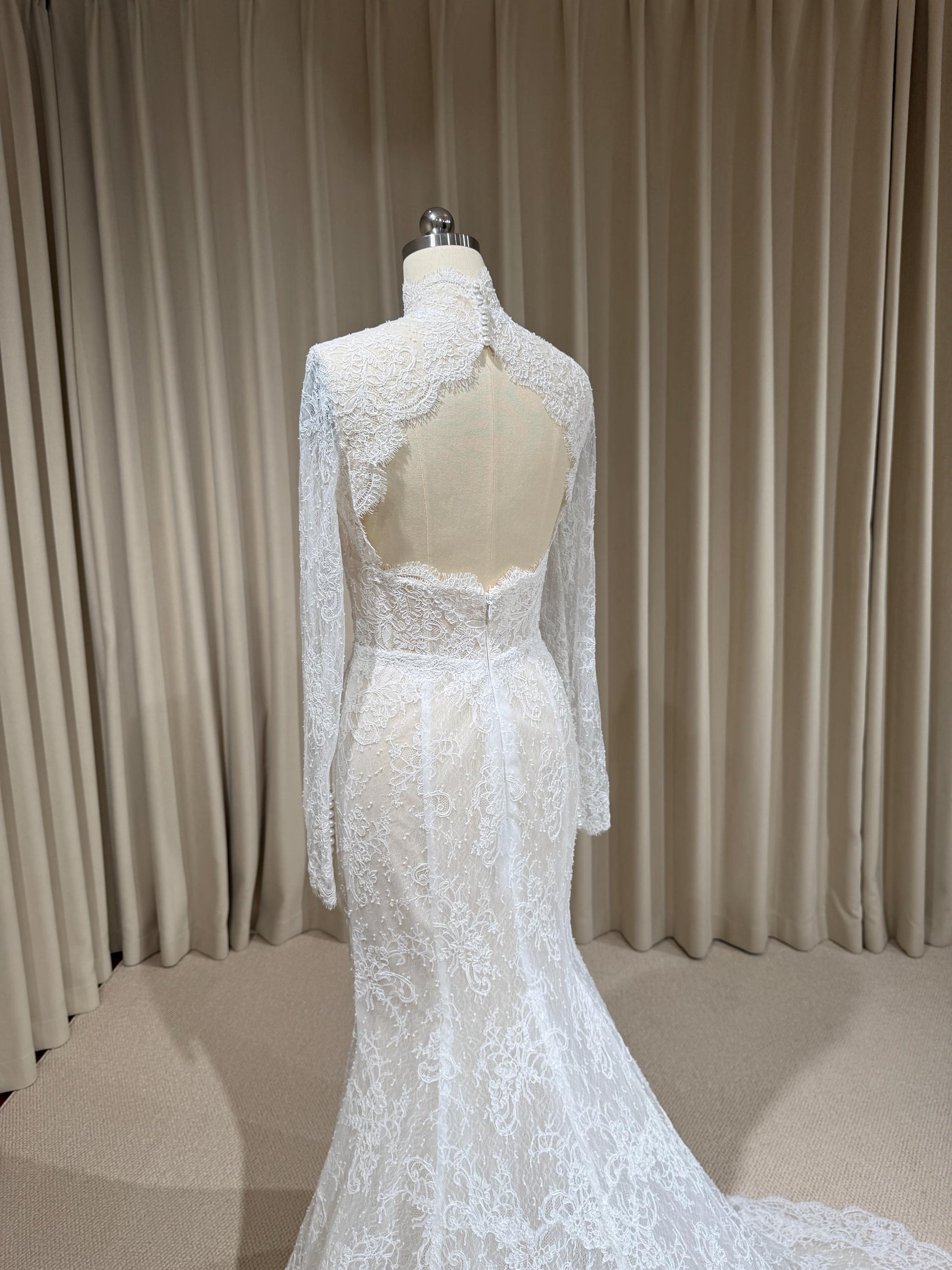 High Neck Long Sleeve Lace Corset Mermaid Wedding Dress with Open Back | Eloise