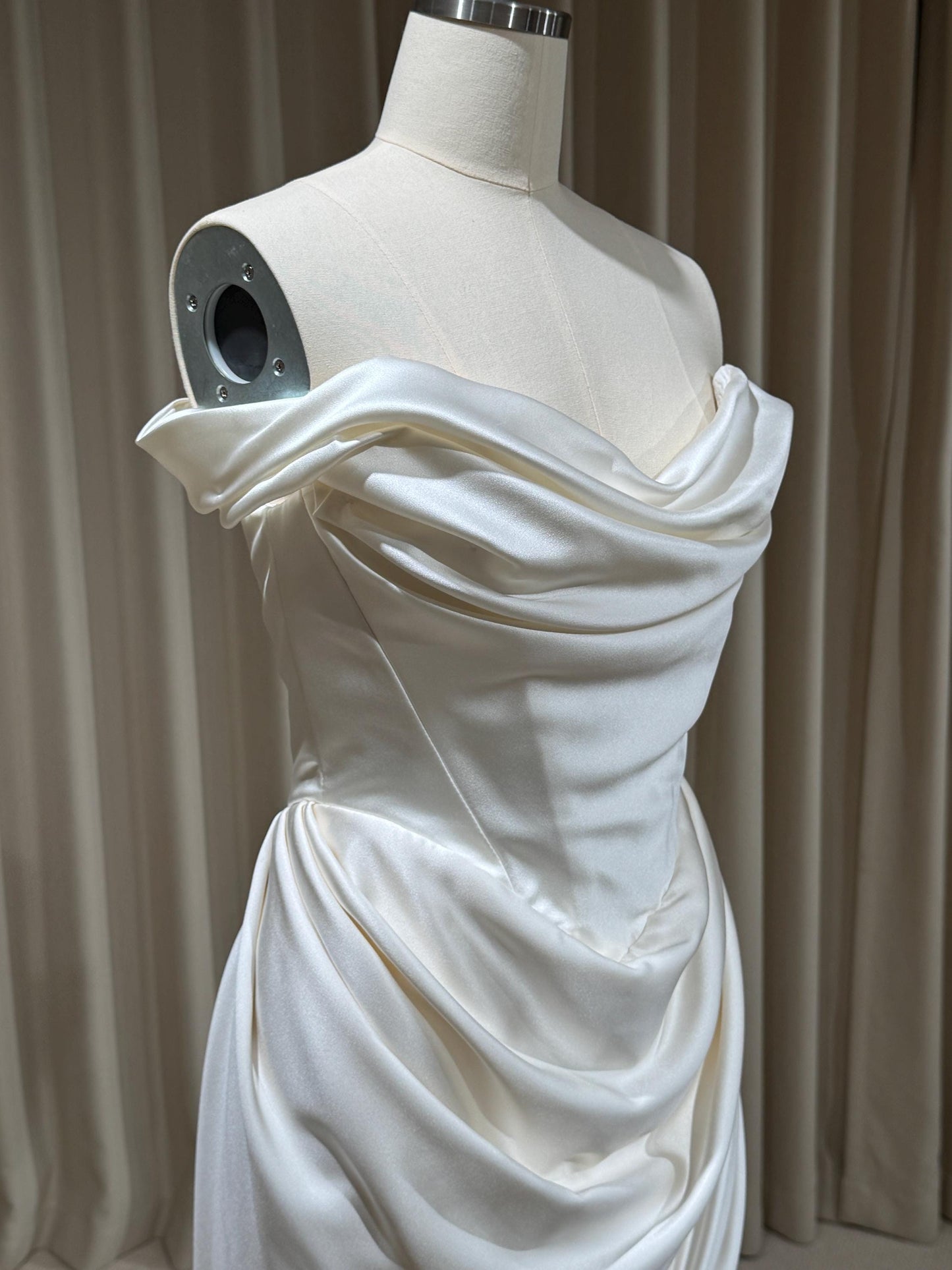 Minimalist Off Shoulder Satin Corset Short Wedding Dress | Blaire