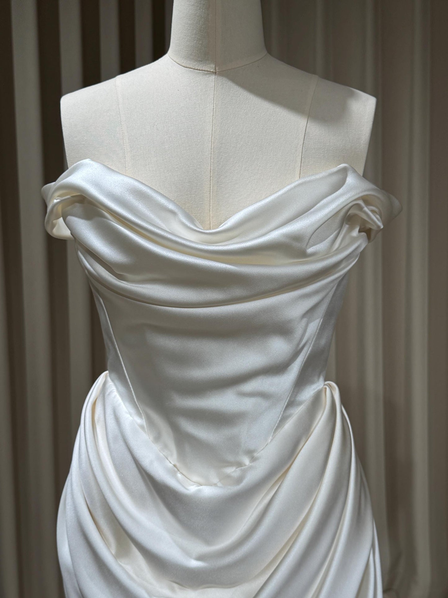 Minimalist Off Shoulder Satin Corset Short Wedding Dress | Blaire