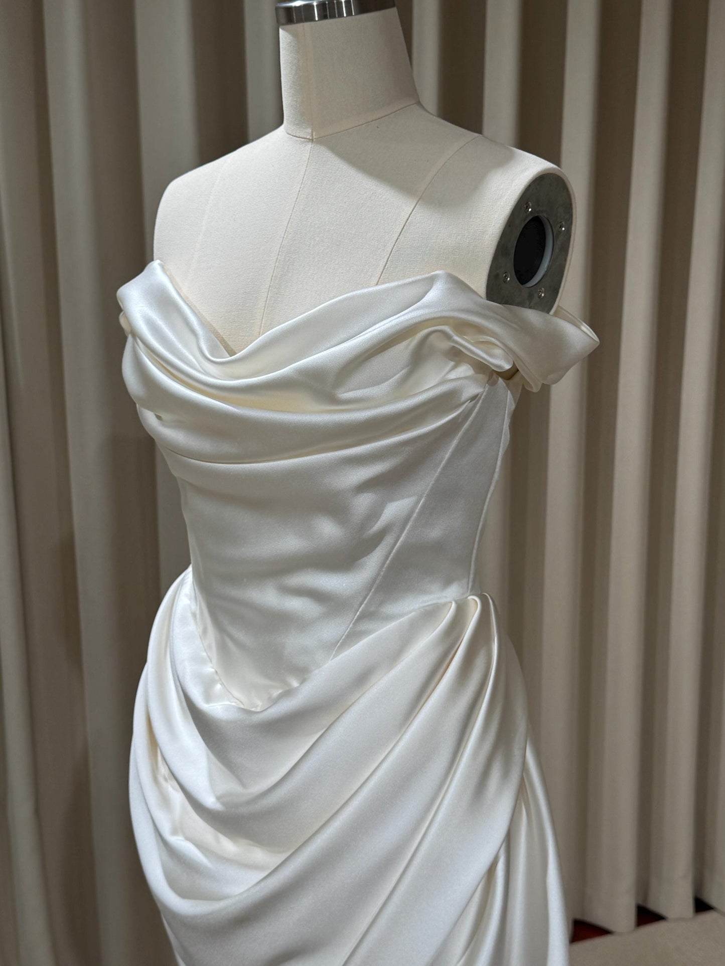 Minimalist Off Shoulder Satin Corset Short Wedding Dress | Blaire