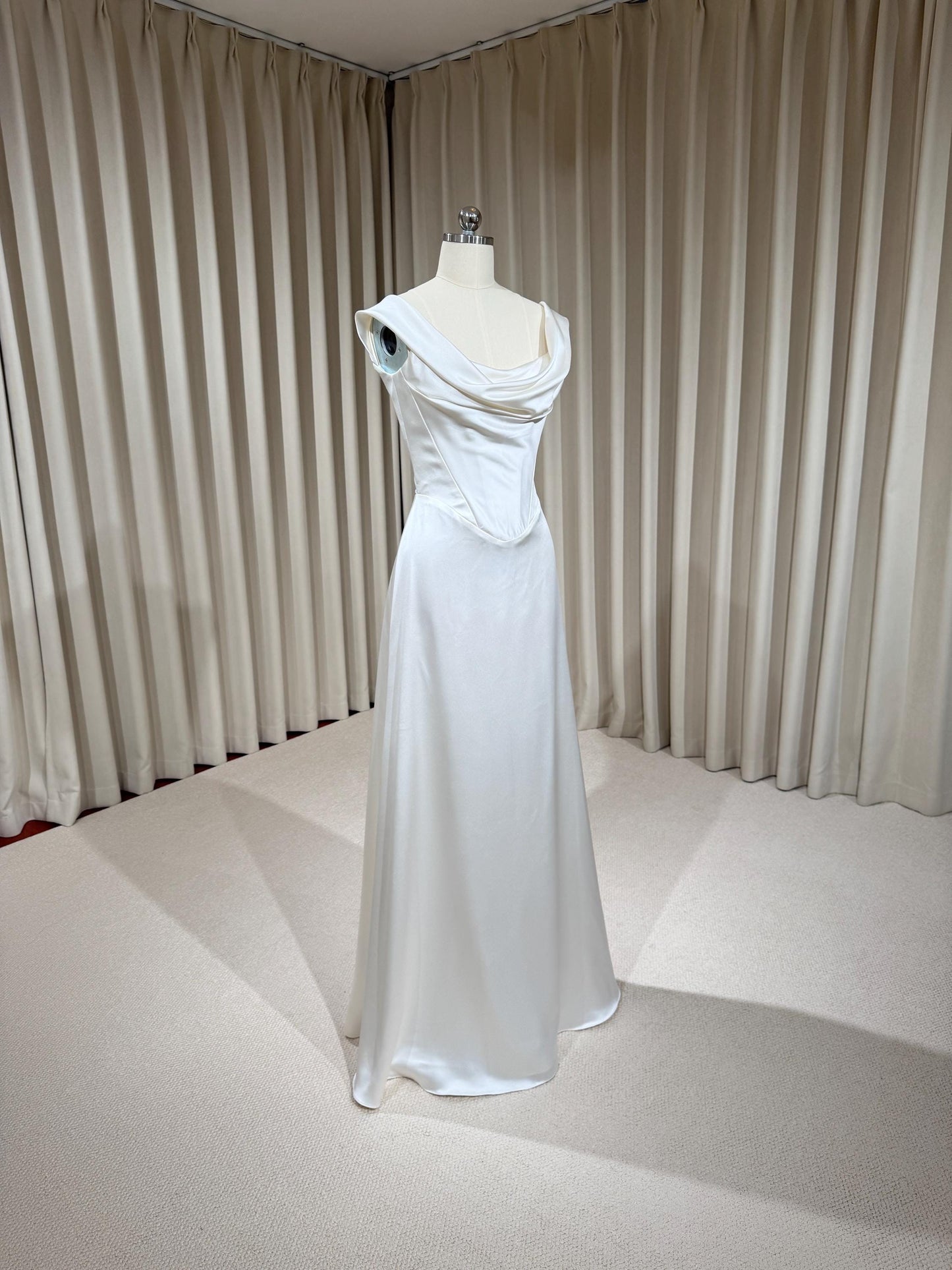 Minimalist Satin Corset Wedding Dress with Detachable Train | Michelle