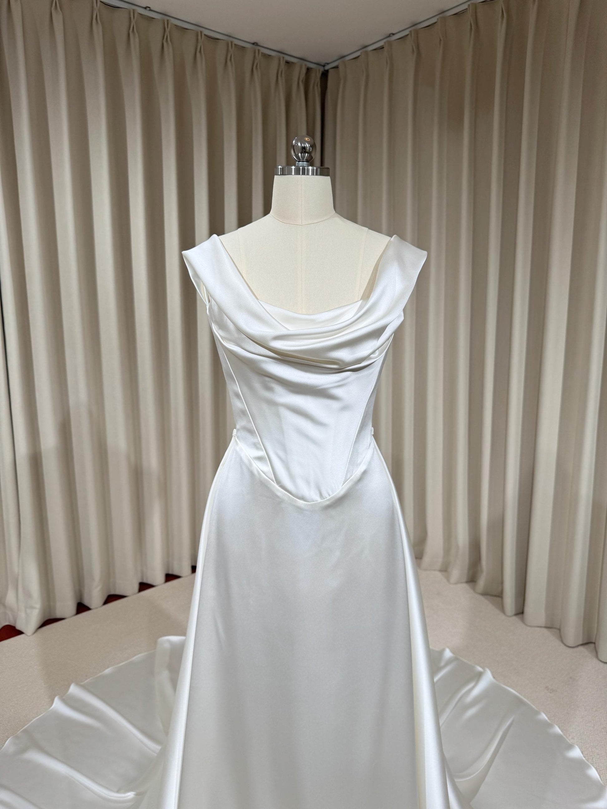 Minimalist Satin Corset Wedding Dress with Detachable Train | Michelle