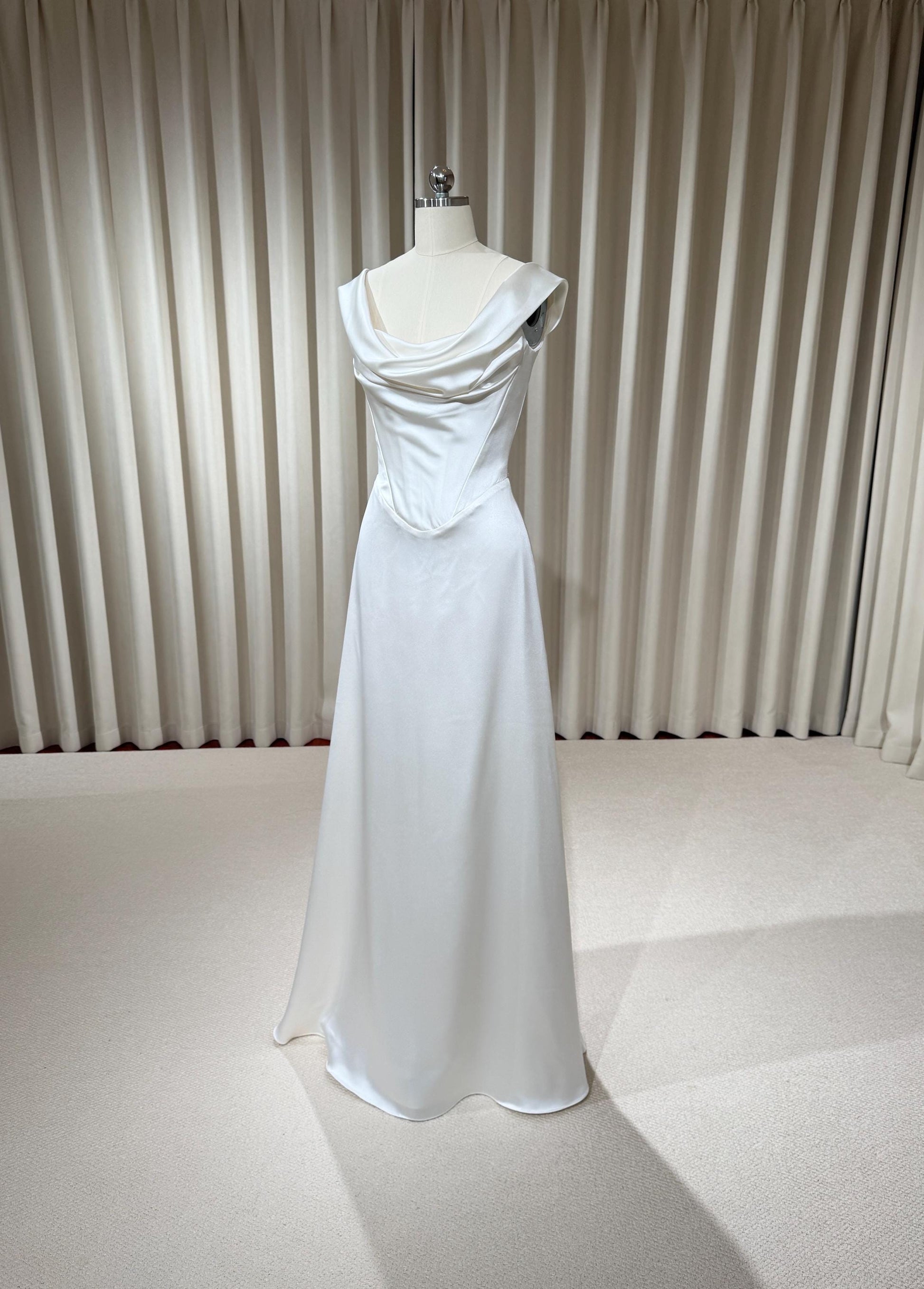 Minimalist Satin Corset Wedding Dress with Detachable Train | Michelle