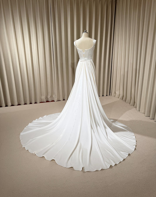 Minimalist Satin Corset Wedding Dress with Detachable Train | Michelle