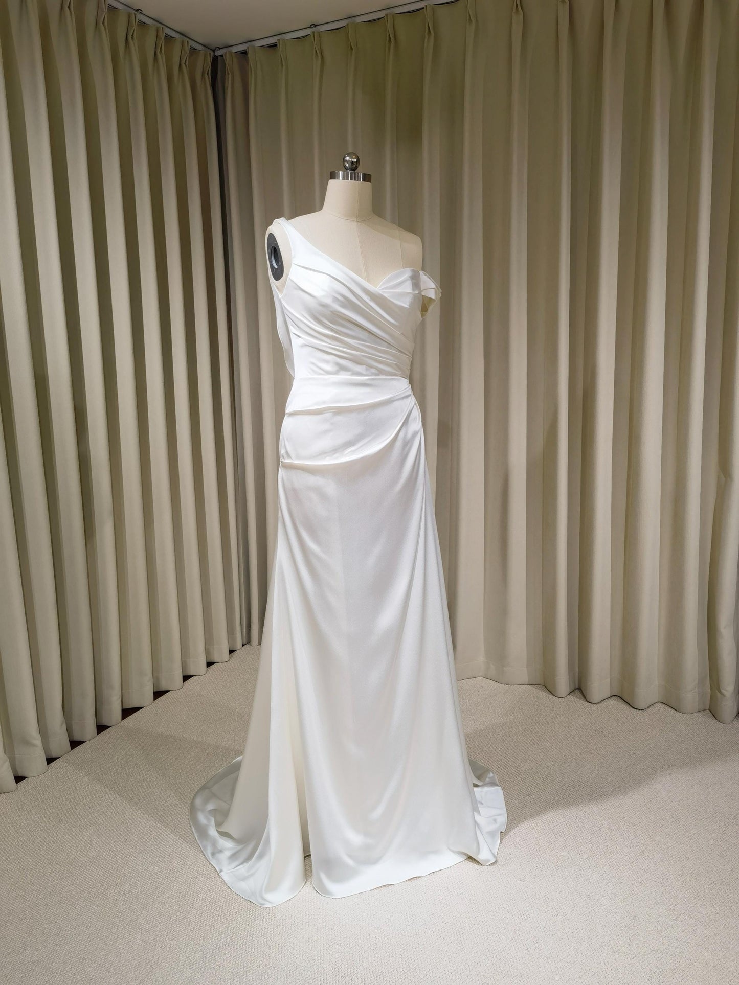 Minimalist One Shoulder Satin Corset Mermaid Wedding Dress | Josie