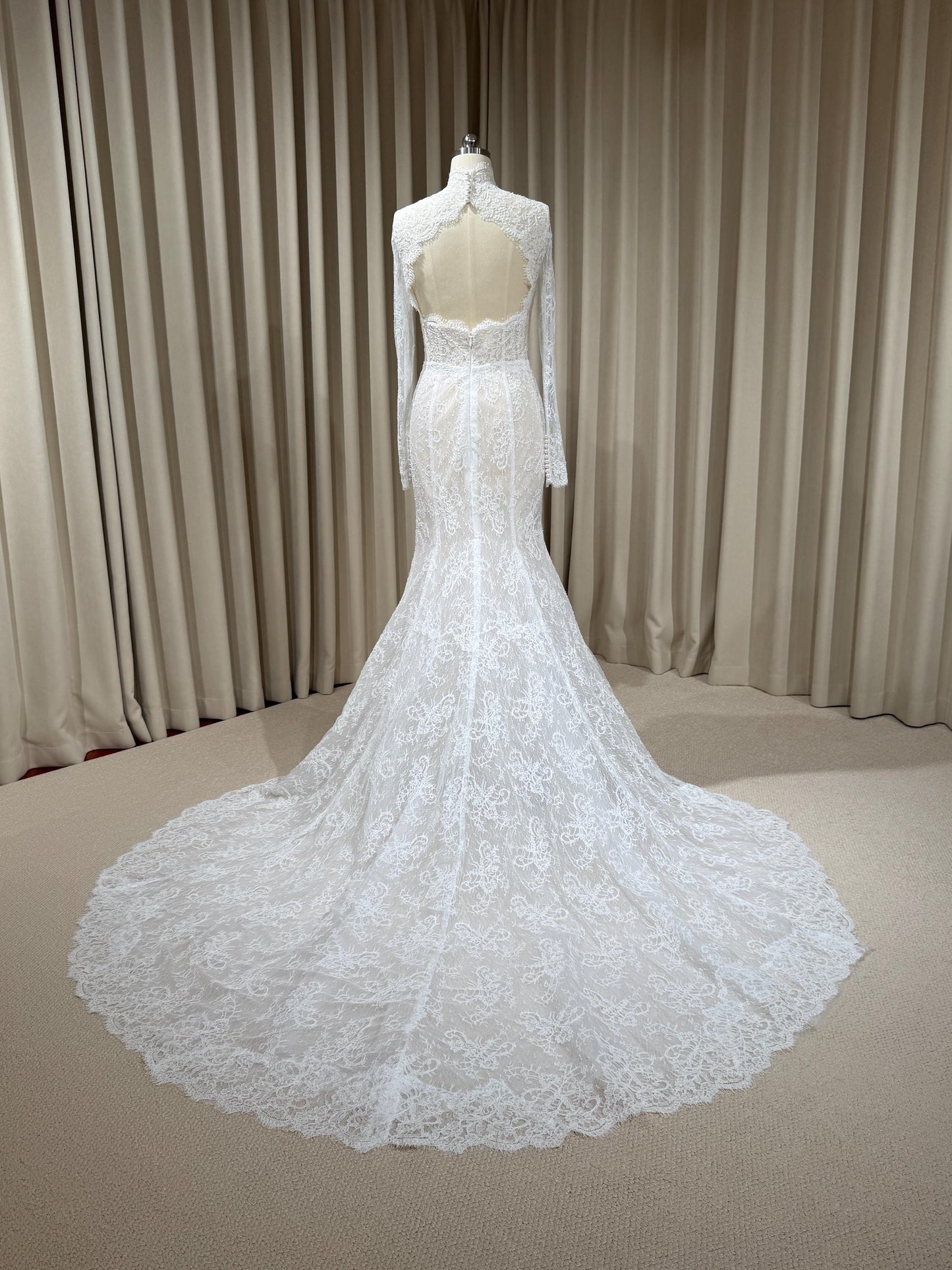 High Neck Long Sleeve Lace Corset Mermaid Wedding Dress with Open Back | Eloise