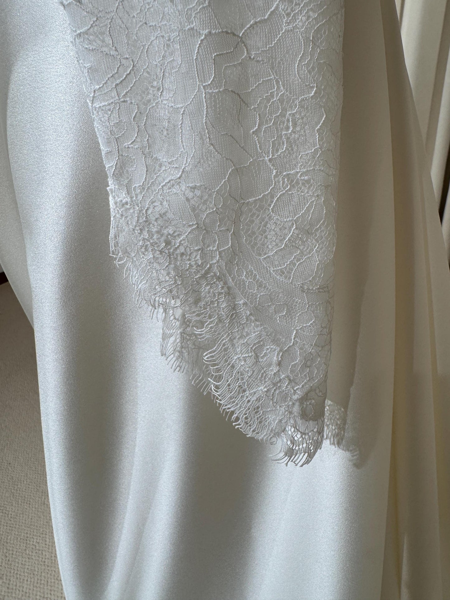 Minimalist High Neck Long Sleeve Lace Top and Satin Corset Wedding Dress with Detachable Train | Hannan