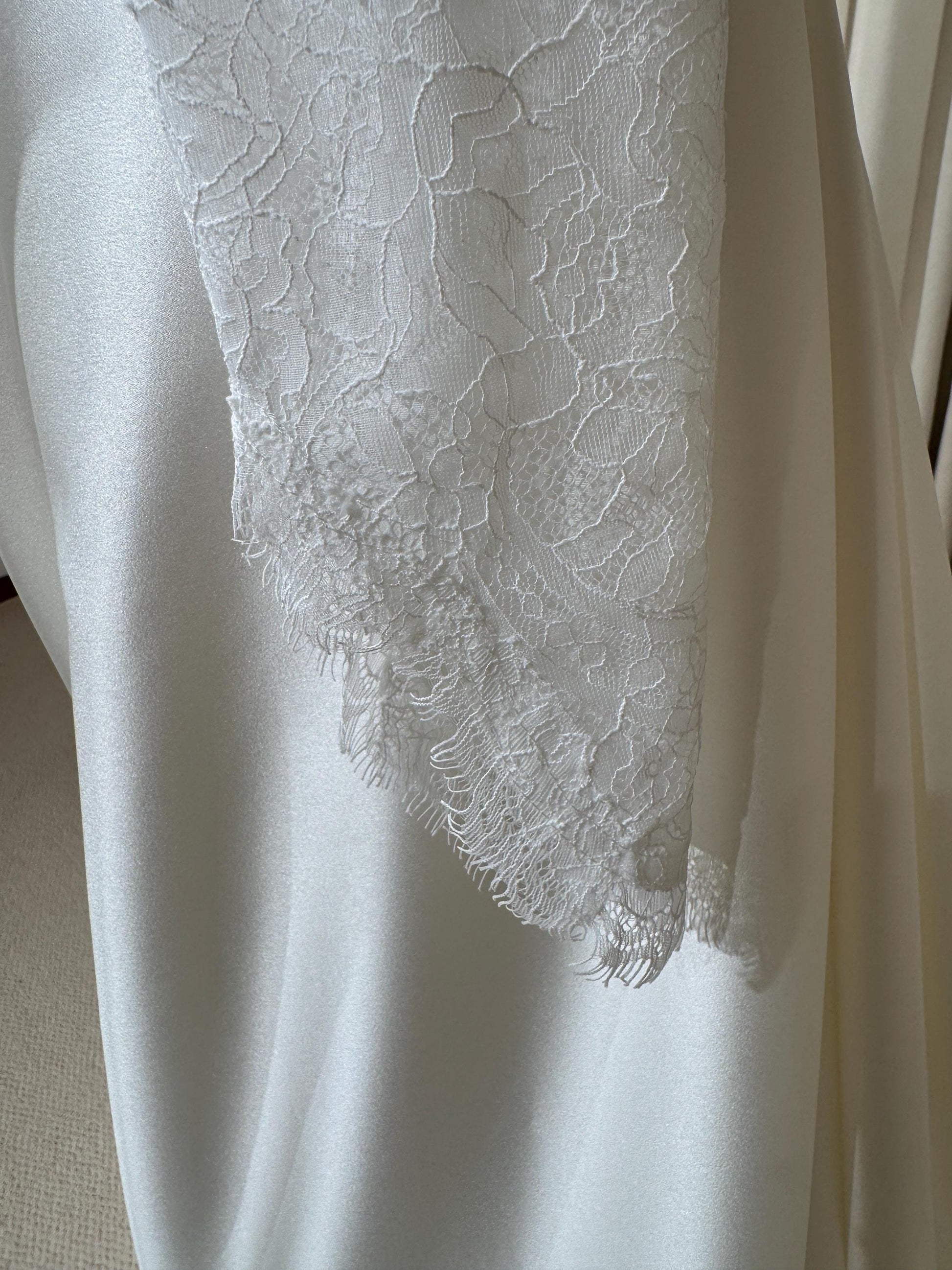 Minimalist High Neck Long Sleeve Lace Top and Satin Corset Wedding Dress with Detachable Train | Hannan