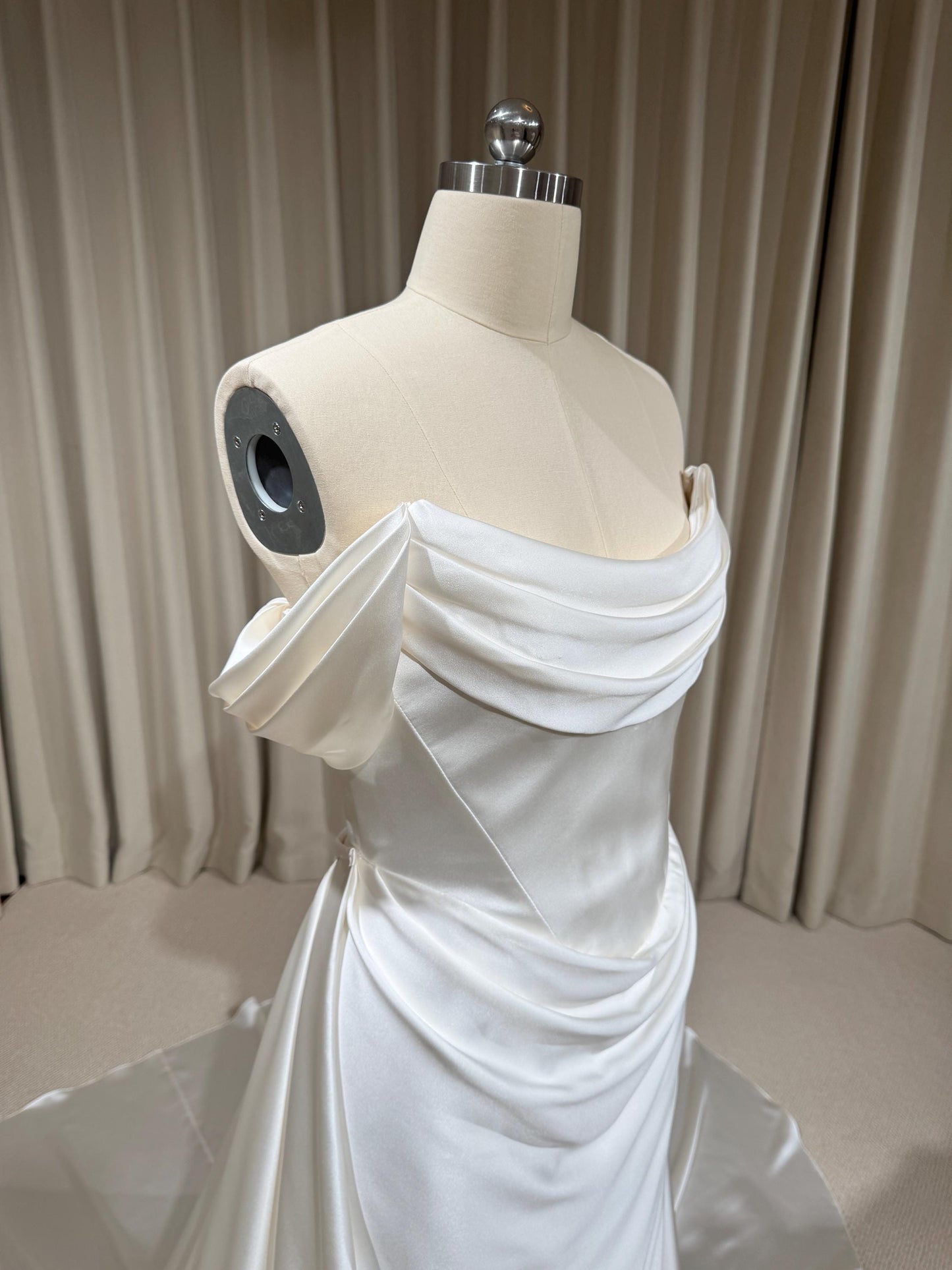 Minimalist Satin Corset Wedding Dress with Scarf and Detachable Train & Sleeves | Molly