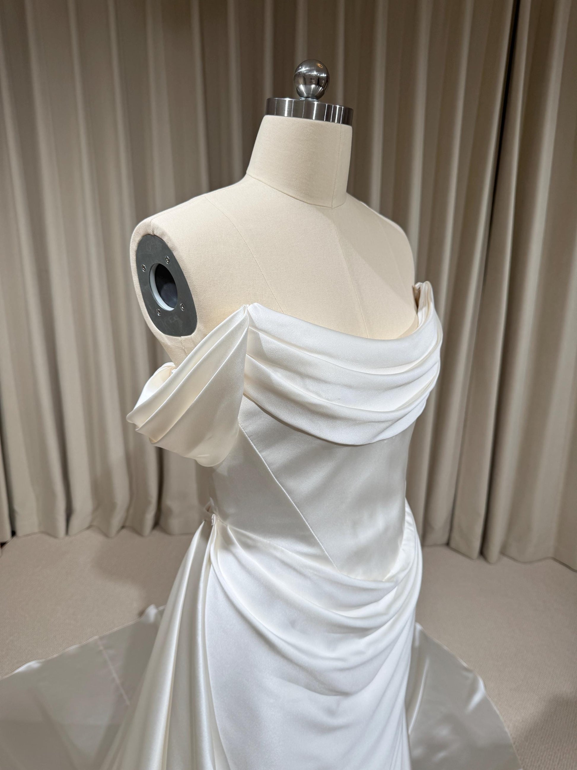 Minimalist Satin Corset Wedding Dress with Scarf and Detachable Train & Sleeves | Molly