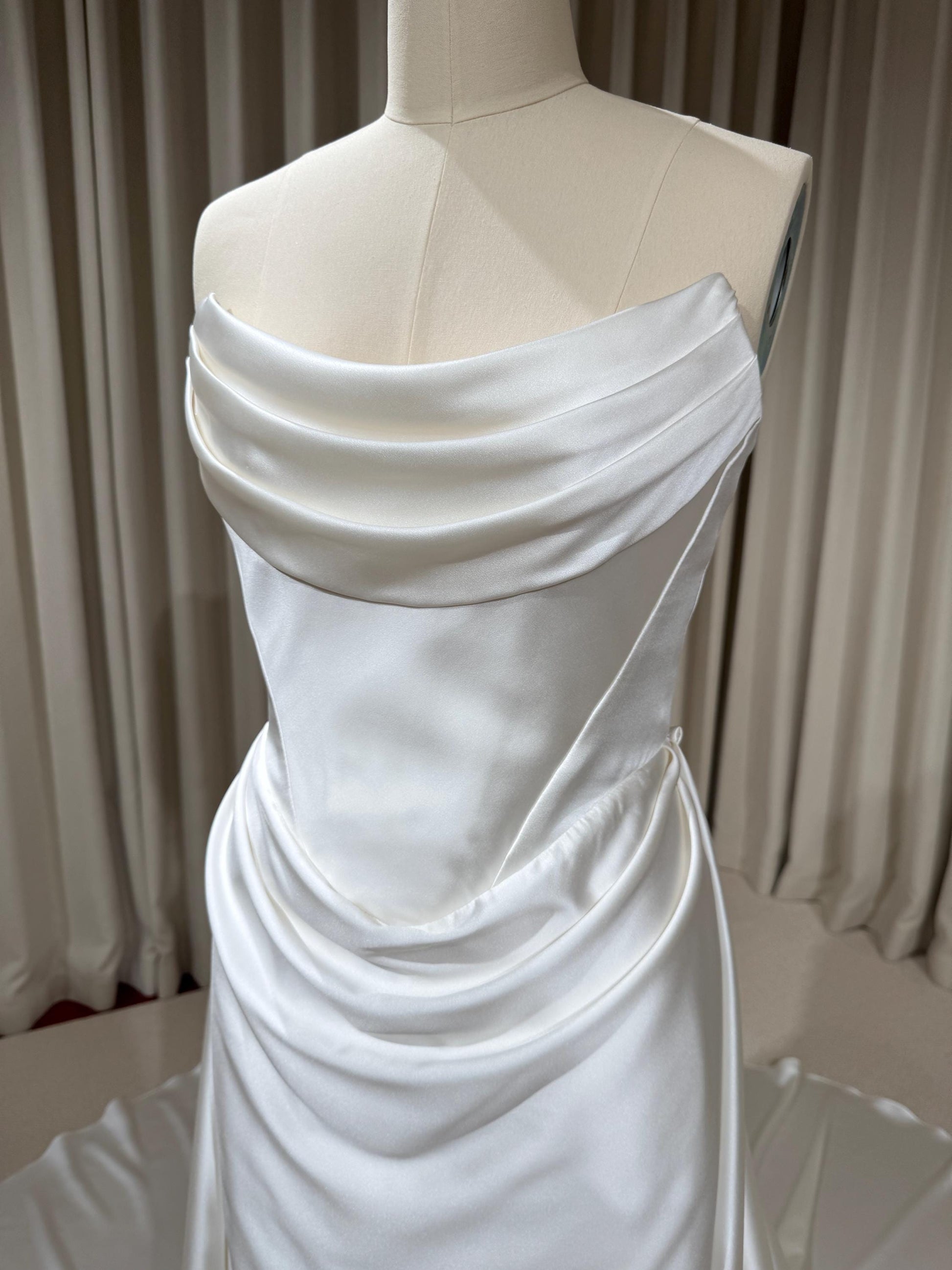 Minimalist Satin Corset Wedding Dress with Scarf and Detachable Train & Sleeves | Molly