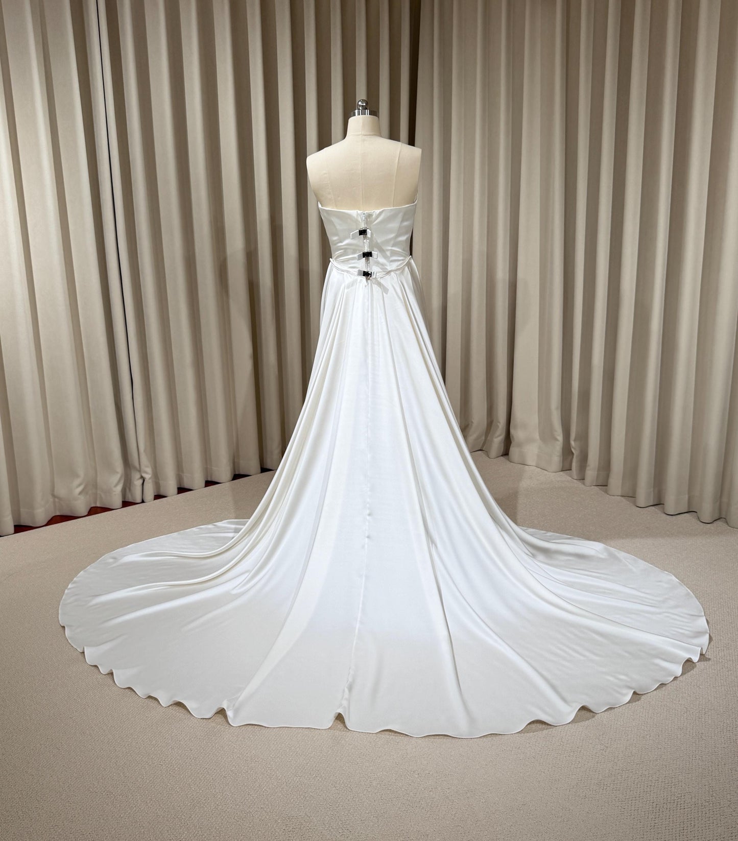 Minimalist Satin Corset Wedding Dress with Scarf and Detachable Train & Sleeves | Molly