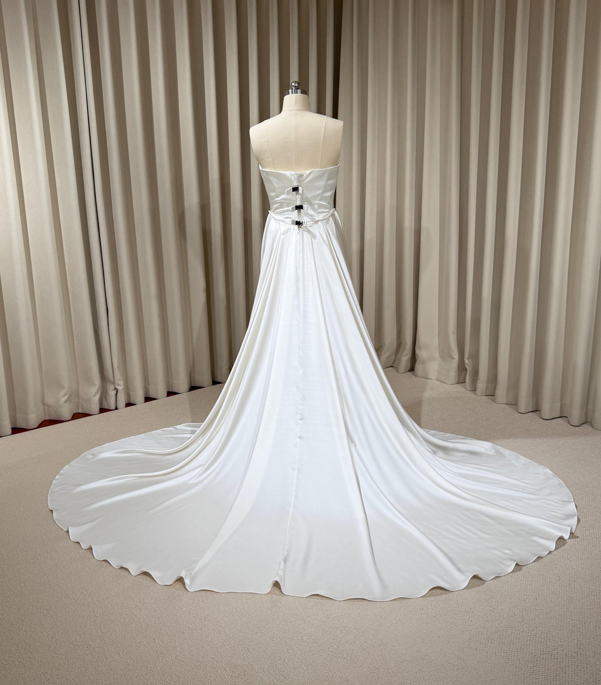 Minimalist Satin Corset Wedding Dress with Scarf and Detachable Train & Sleeves | Molly