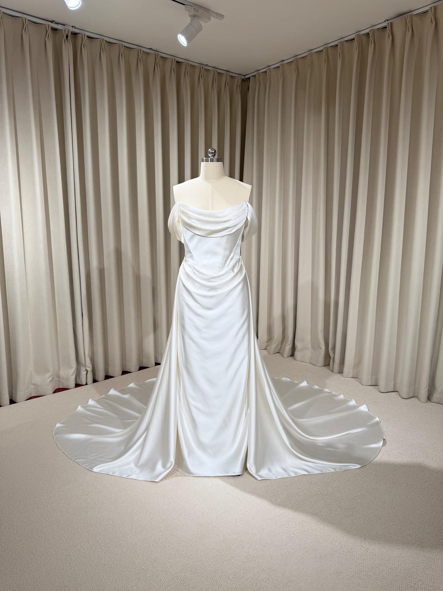 Minimalist Satin Corset Wedding Dress with Scarf and Detachable Train & Sleeves | Molly